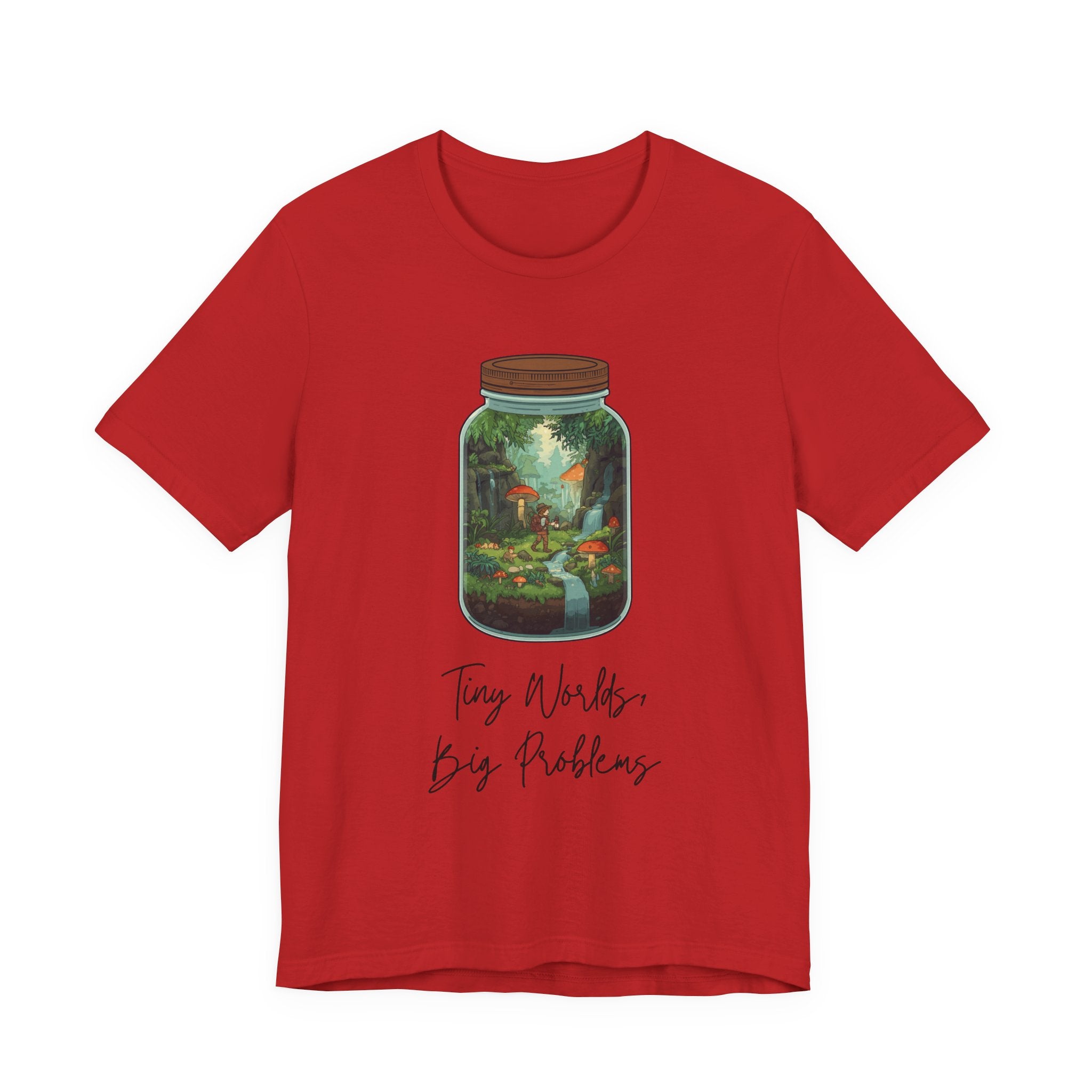 Tiny World Tee — Jar Terrarium Graphic T‑Shirt ("Tiny World, Big Problems")