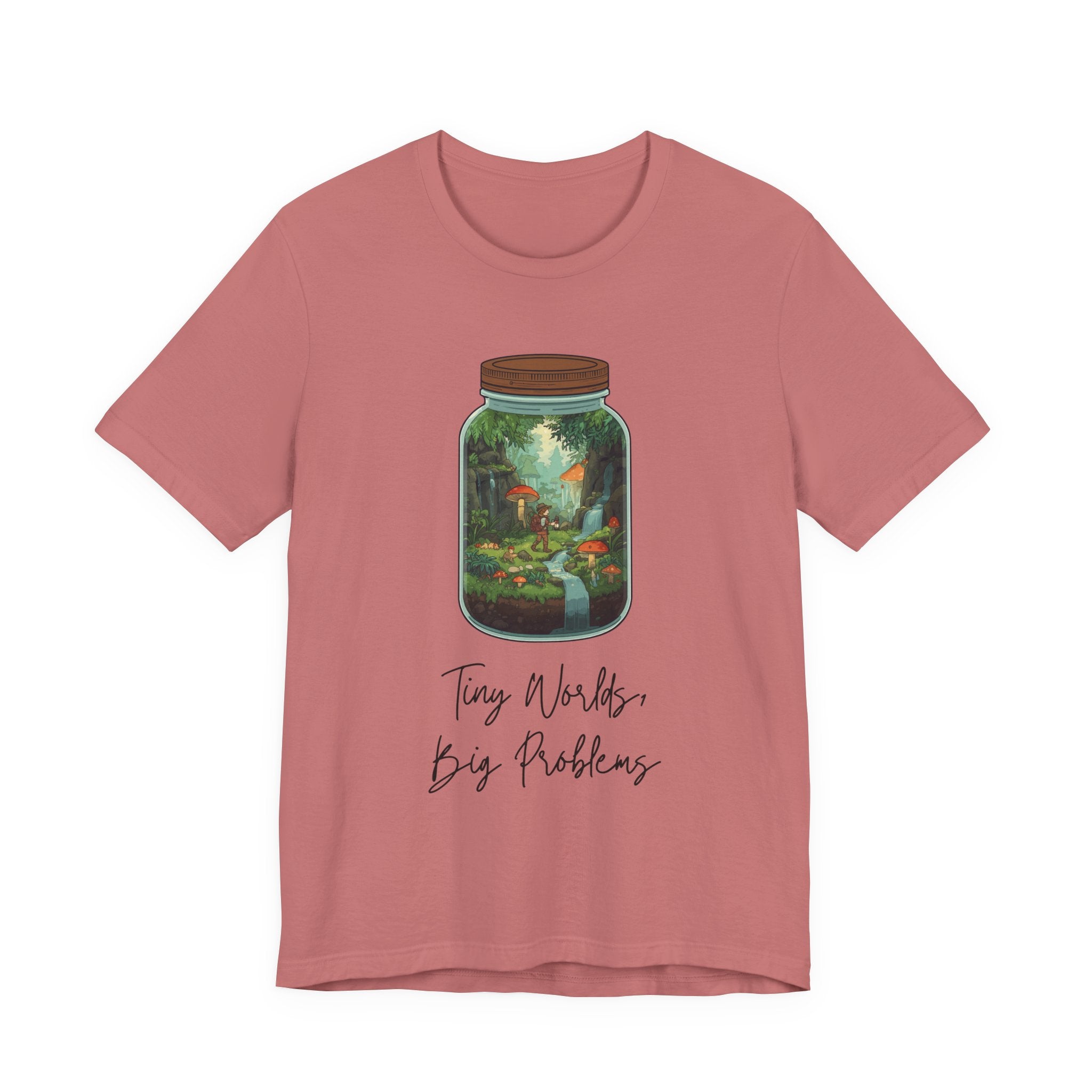 Tiny World Tee — Jar Terrarium Graphic T‑Shirt ("Tiny World, Big Problems")