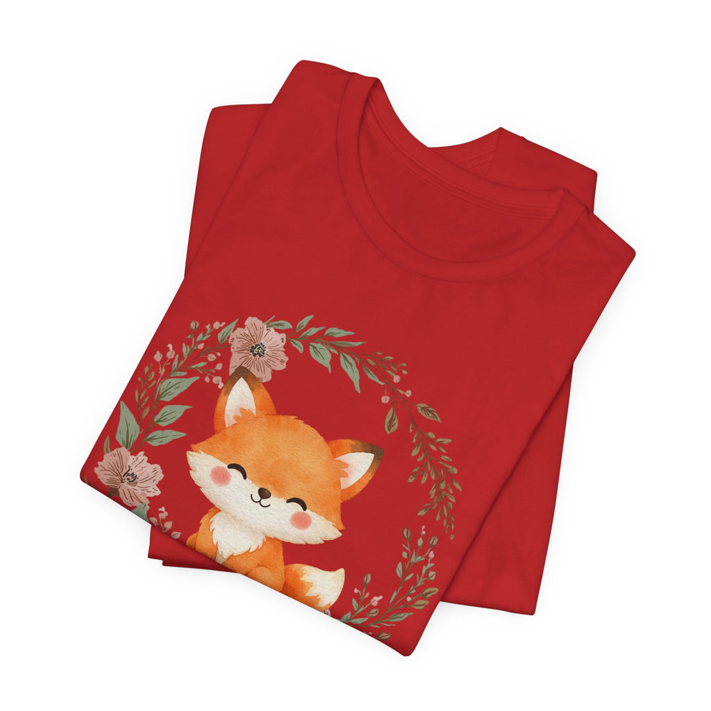 Cute Fox Wreath T-Shirt – Woodland Floral Baby Fox Tee