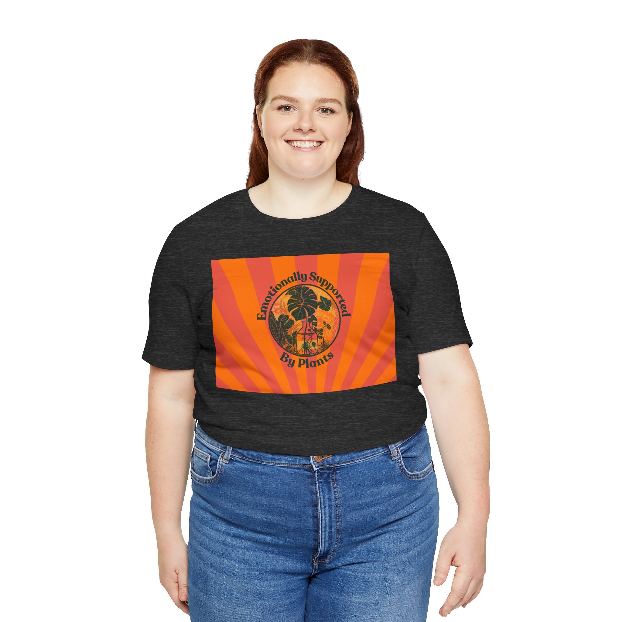 Retro Sunburst Plant Tee — “Emotionally Supported by Plants”