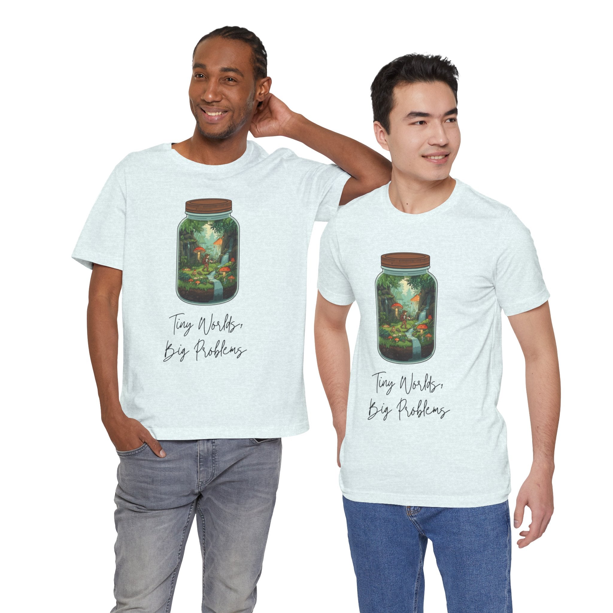 Tiny World Tee — Jar Terrarium Graphic T‑Shirt ("Tiny World, Big Problems")