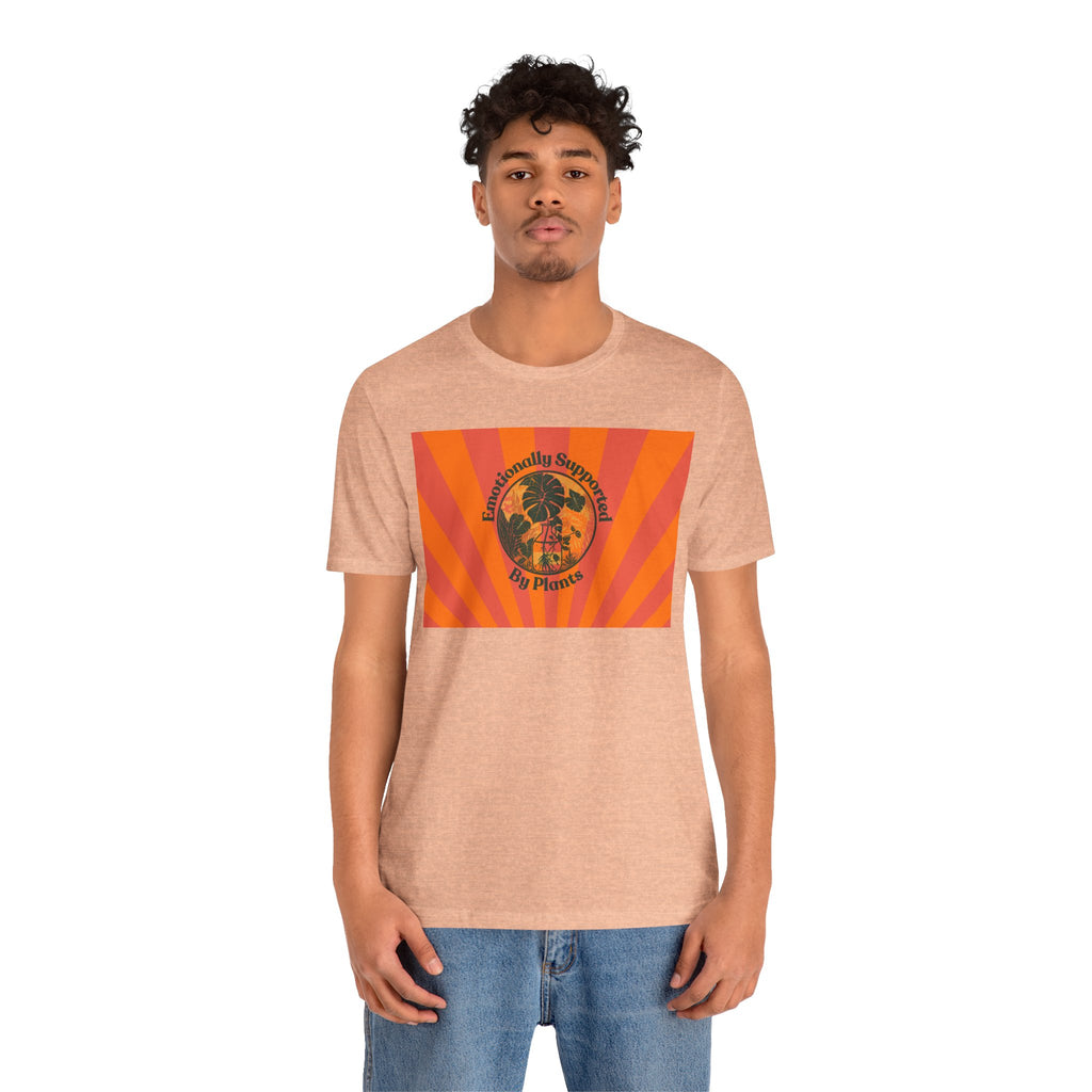 Retro Sunburst Plant Tee — “Emotionally Supported by Plants”