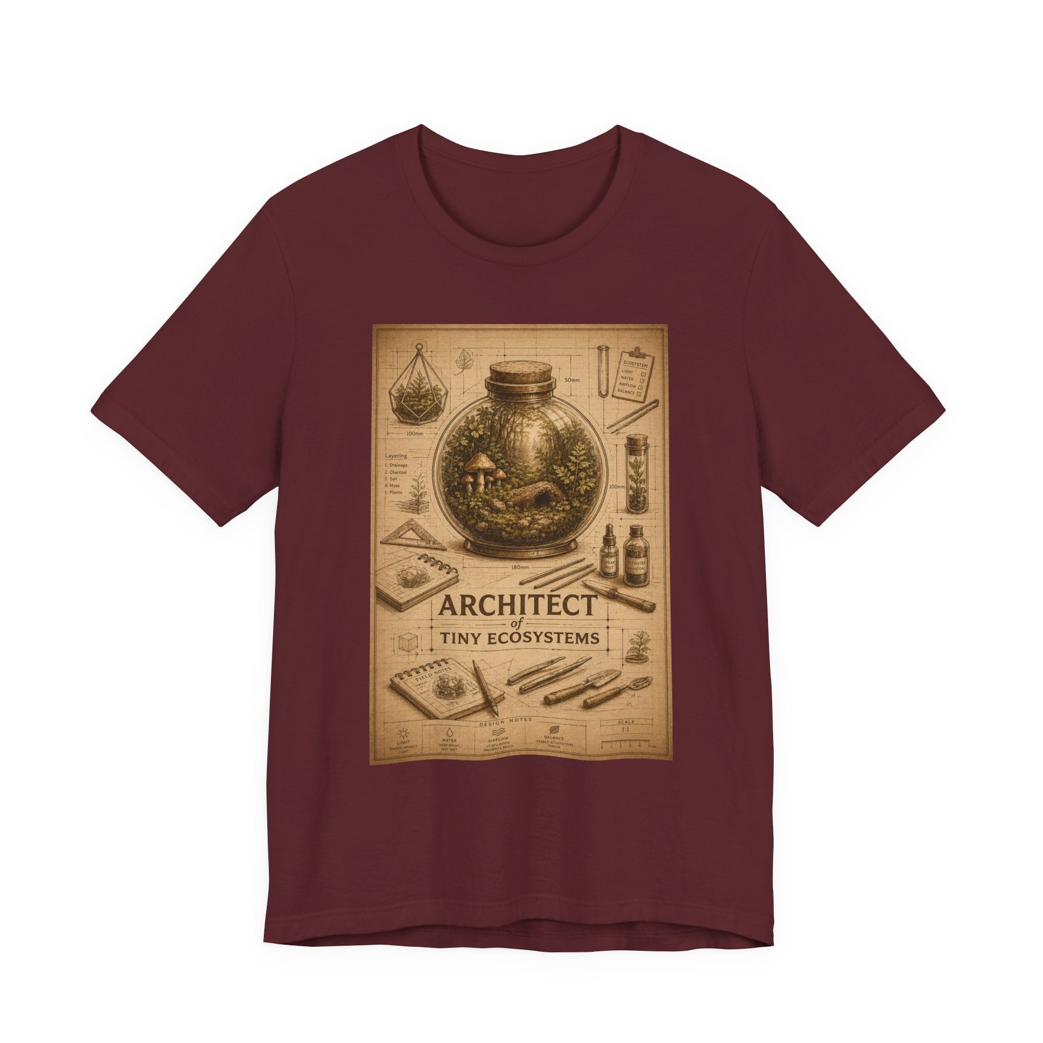 Architect of Tiny Ecosystems T-Shirt — Terrarium Builder Vintage Diagram Tee
