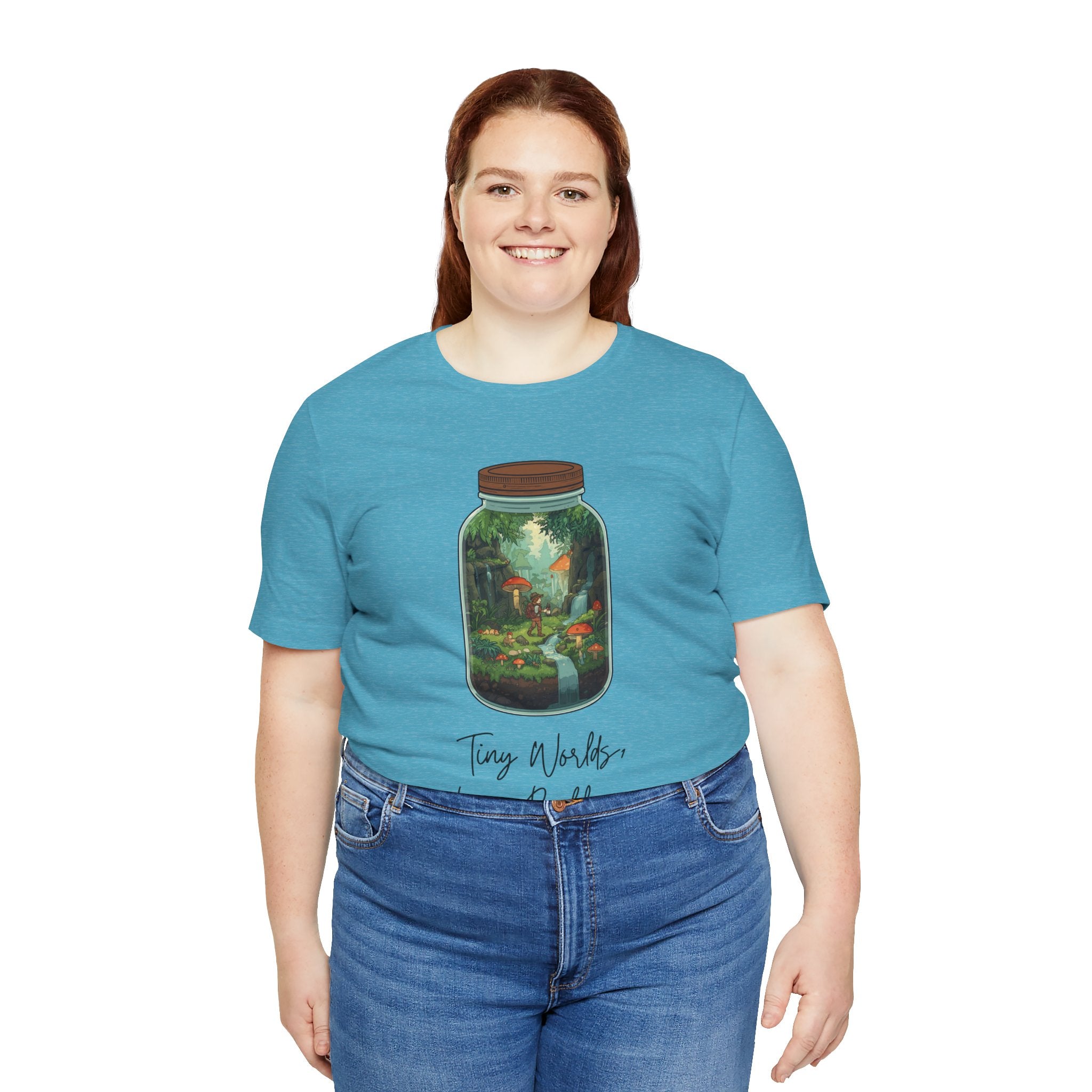 Tiny World Tee — Jar Terrarium Graphic T‑Shirt ("Tiny World, Big Problems")
