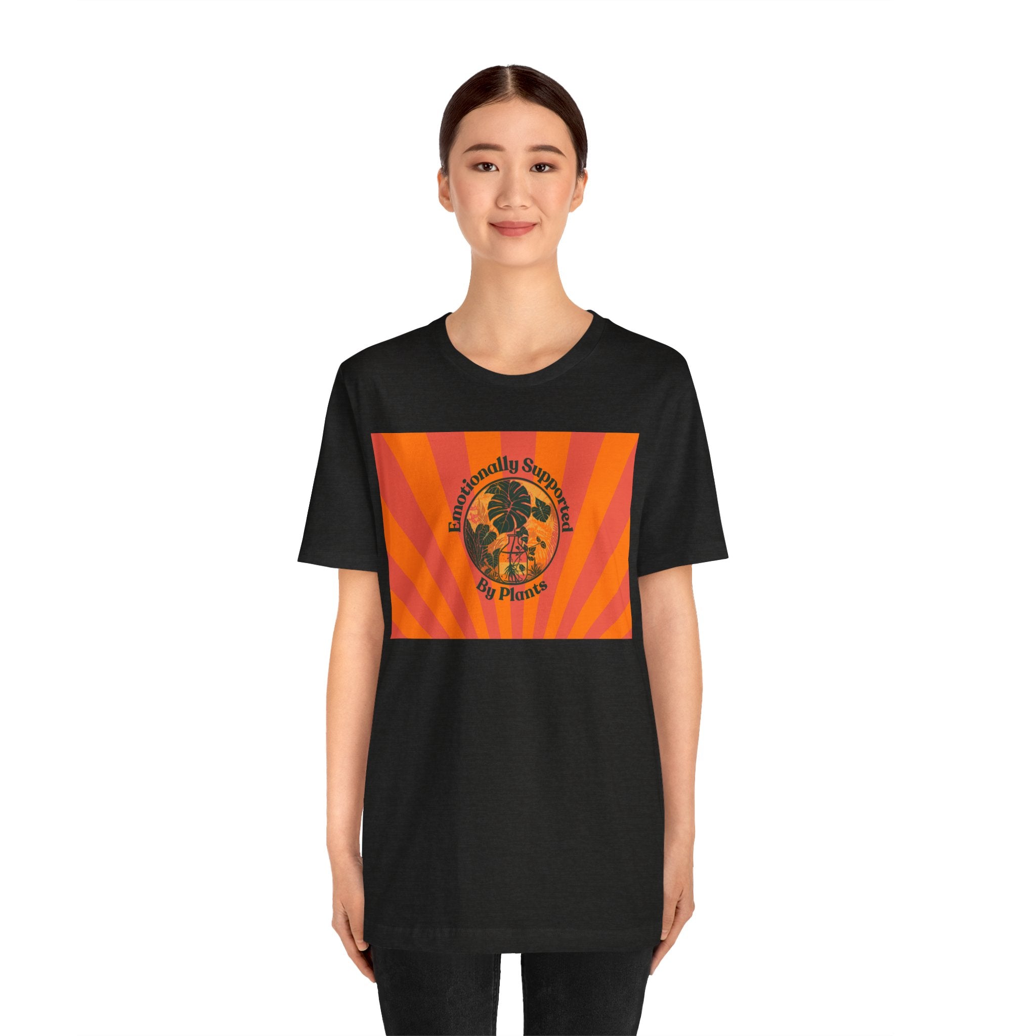 Retro Sunburst Plant Tee — “Emotionally Supported by Plants”