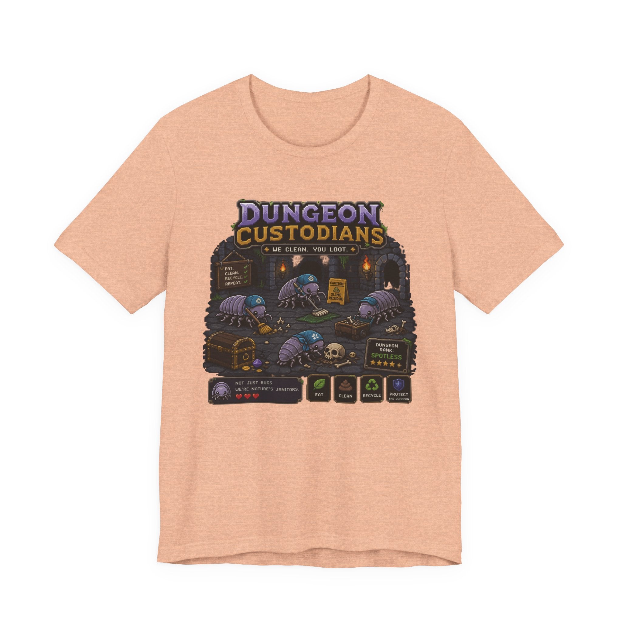 Dungeon Custodians T‑Shirt — Retro Pixel RPG Monsters Gaming Tee