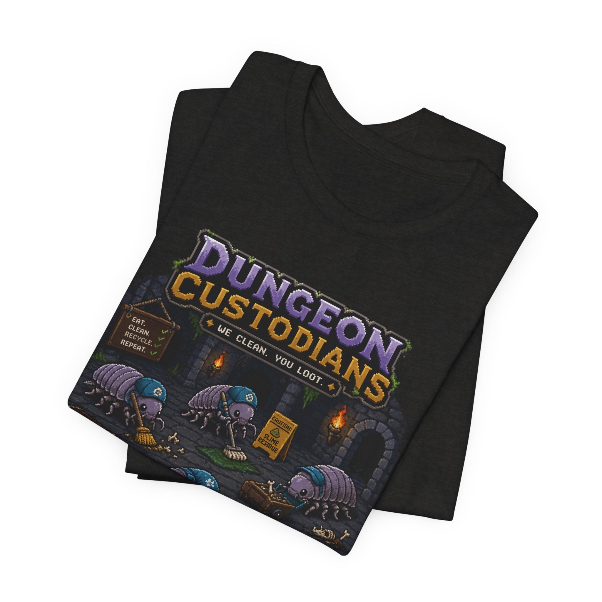 Dungeon Custodians T‑Shirt — Retro Pixel RPG Monsters Gaming Tee