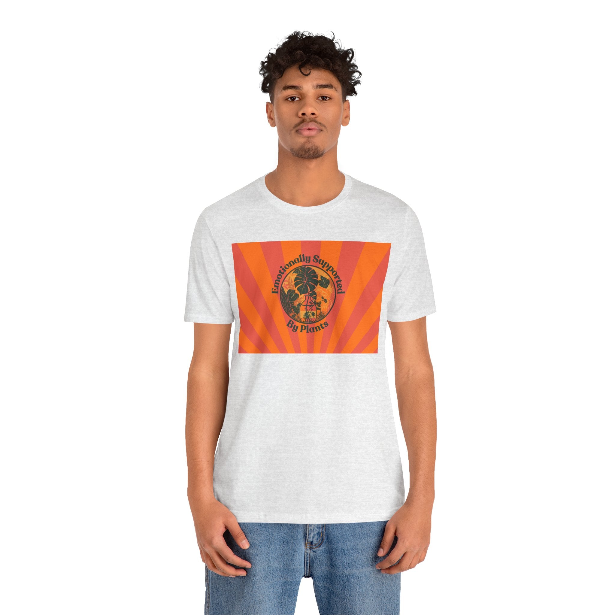 Retro Sunburst Plant Tee — “Emotionally Supported by Plants”