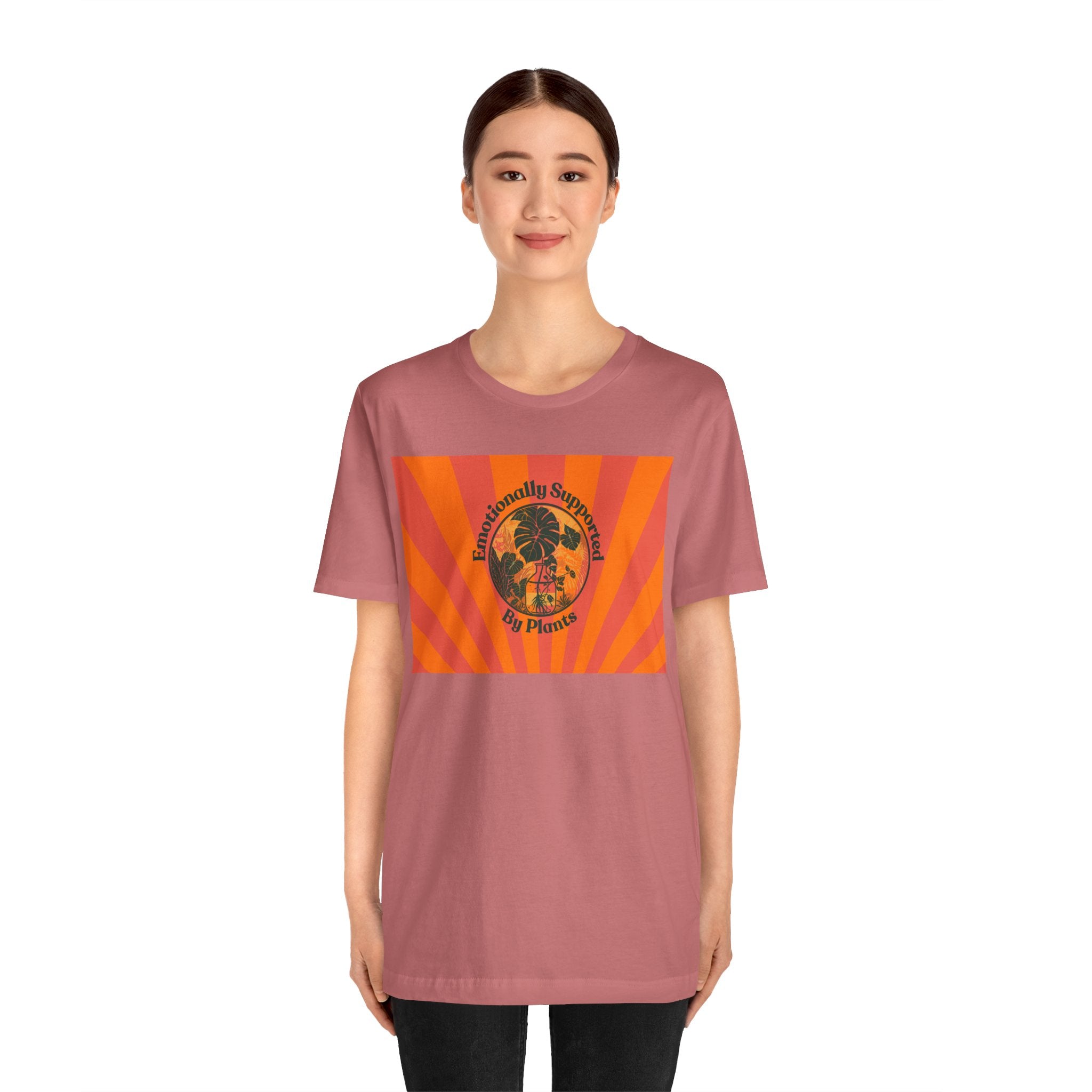 Retro Sunburst Plant Tee — “Emotionally Supported by Plants”