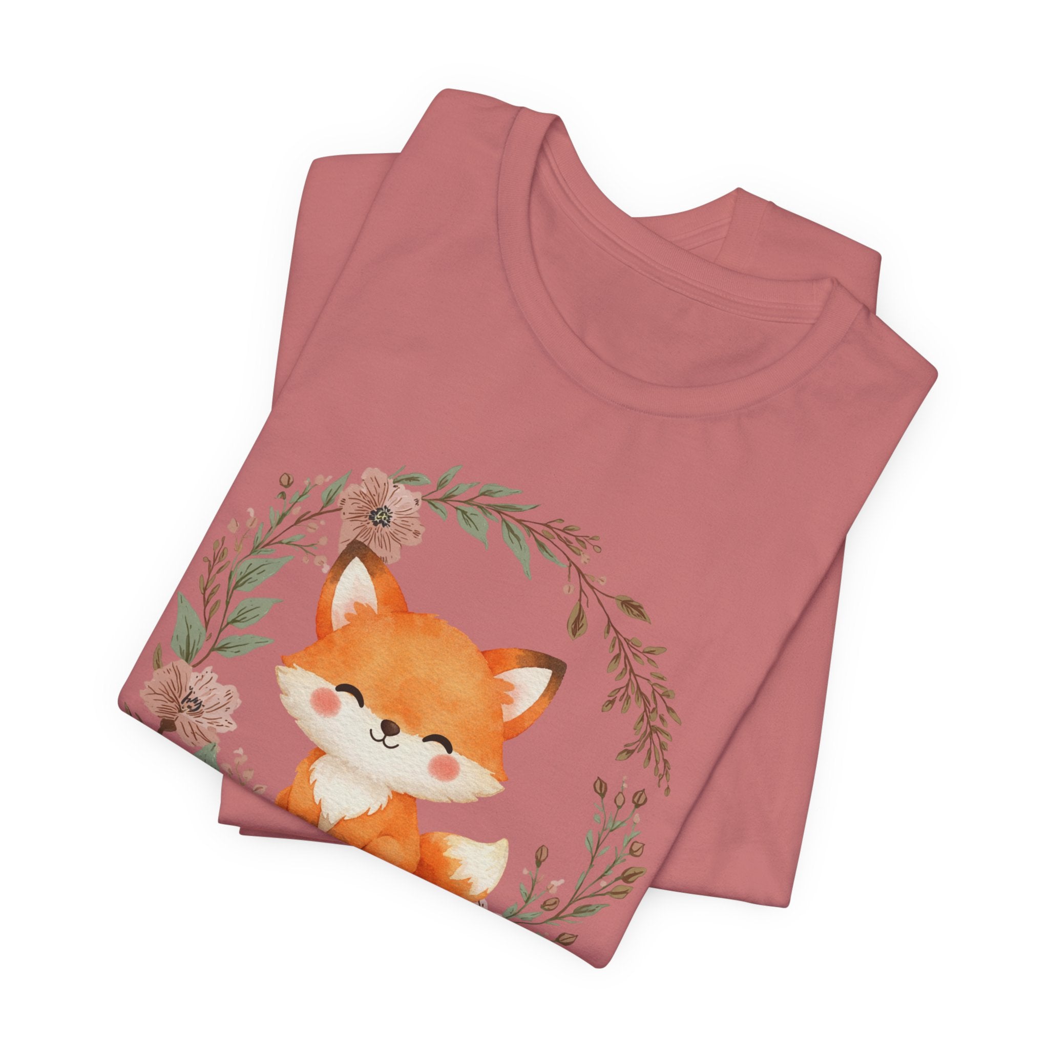 Cute Fox Wreath T-Shirt – Woodland Floral Baby Fox Tee