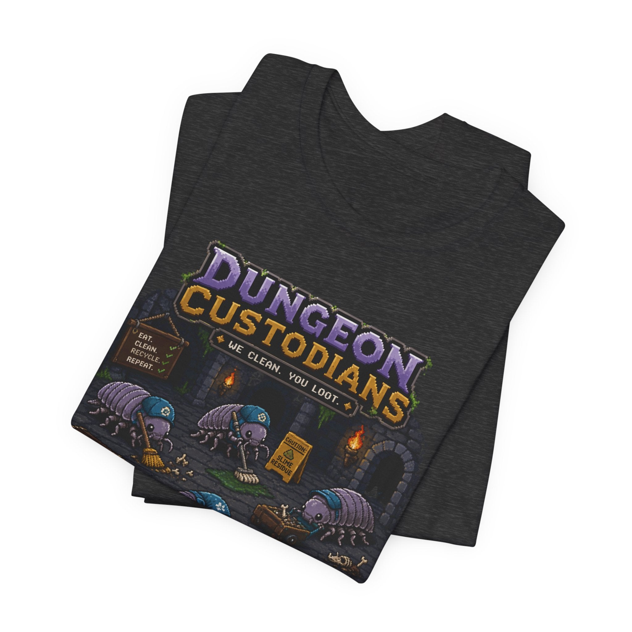 Dungeon Custodians T‑Shirt — Retro Pixel RPG Monsters Gaming Tee