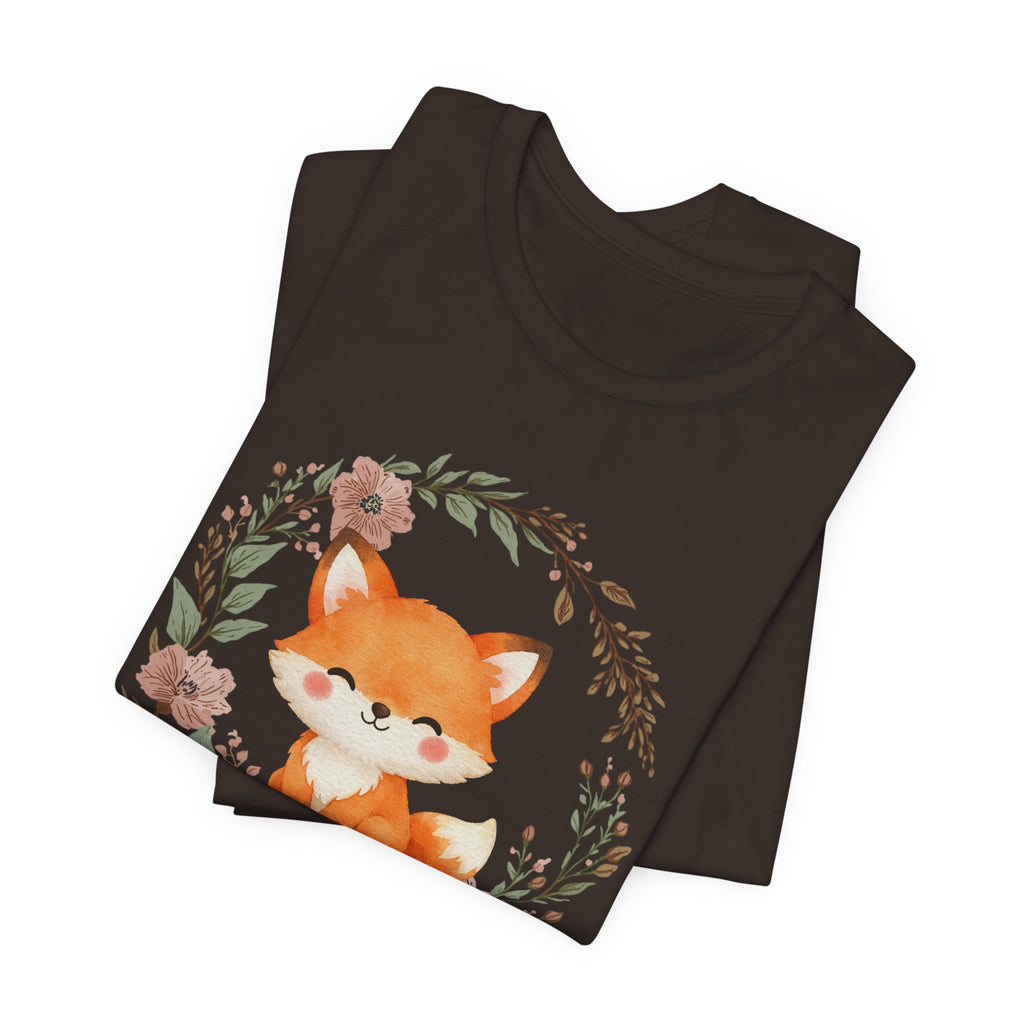 Cute Fox Wreath T-Shirt – Woodland Floral Baby Fox Tee