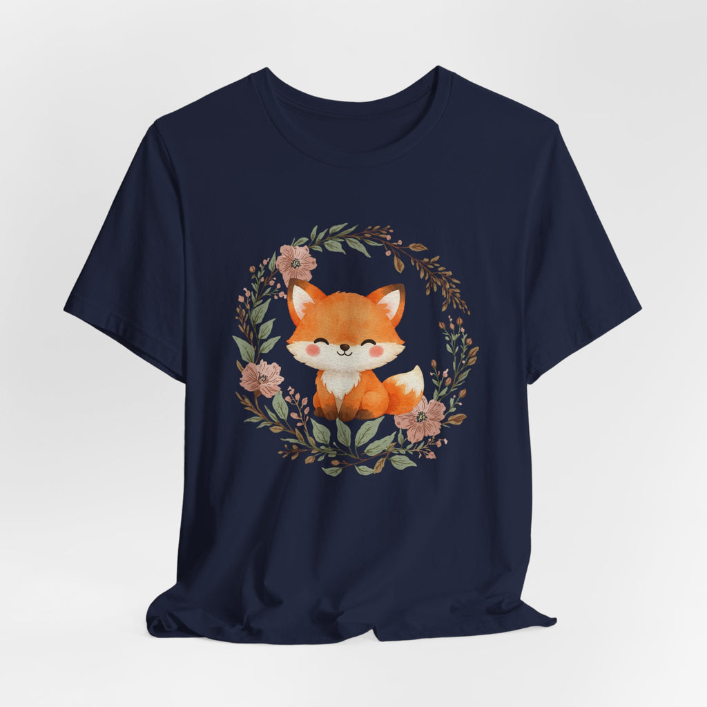 Cute Fox Wreath T-Shirt – Woodland Floral Baby Fox Tee