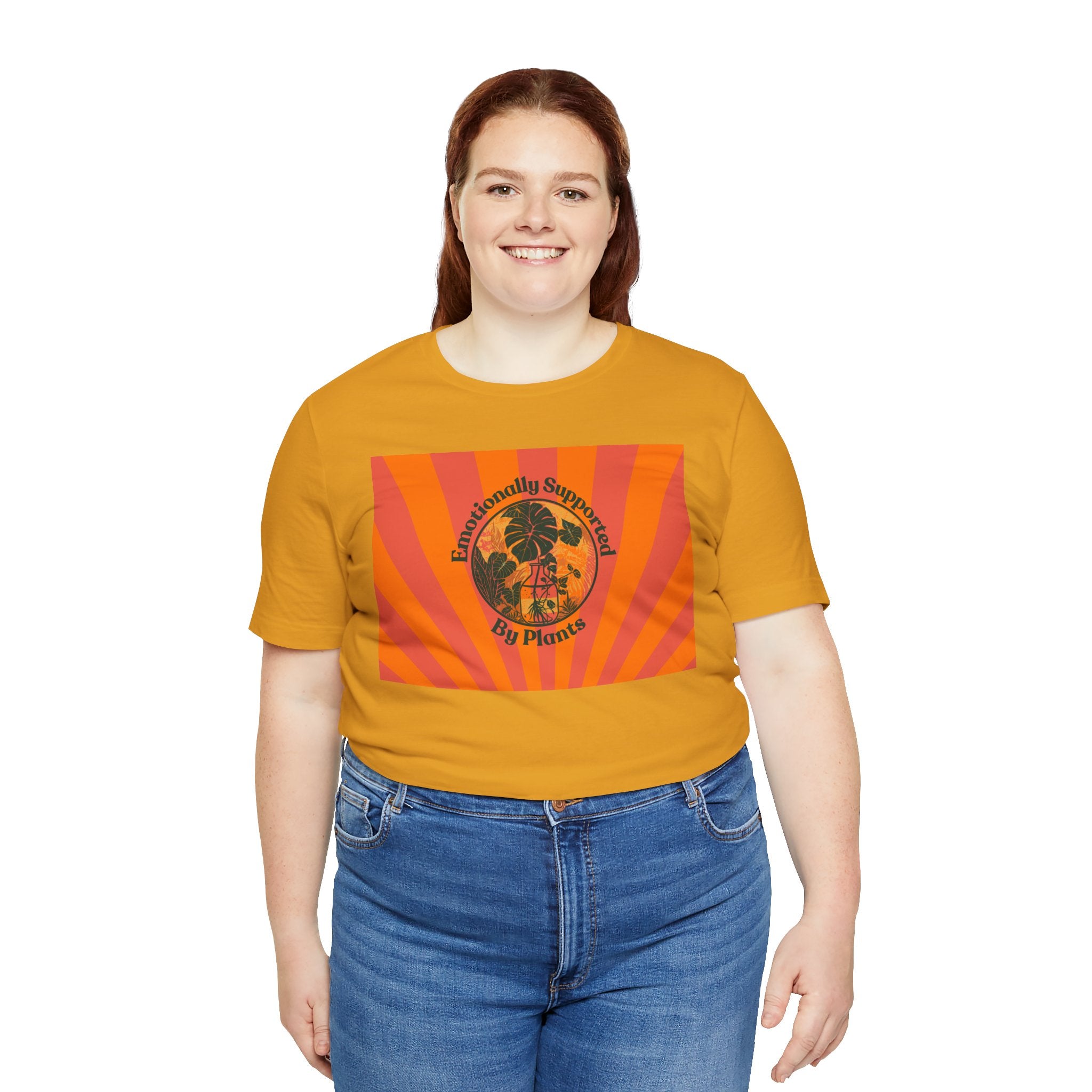 Retro Sunburst Plant Tee — “Emotionally Supported by Plants”