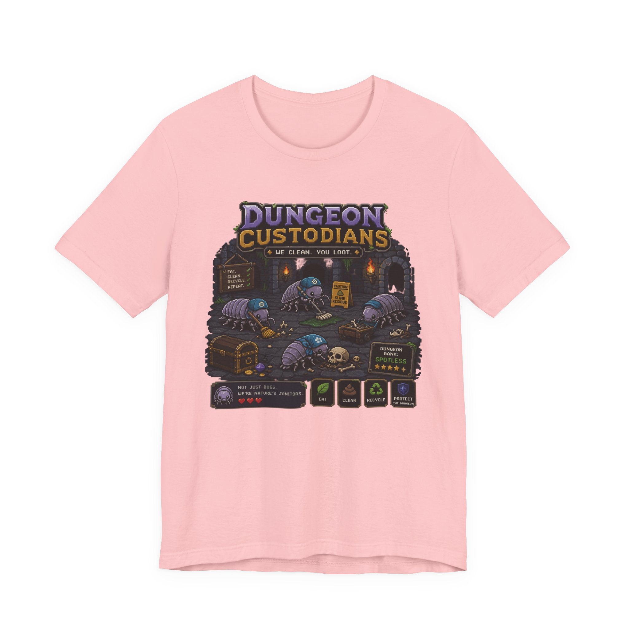 Dungeon Custodians T‑Shirt — Retro Pixel RPG Monsters Gaming Tee