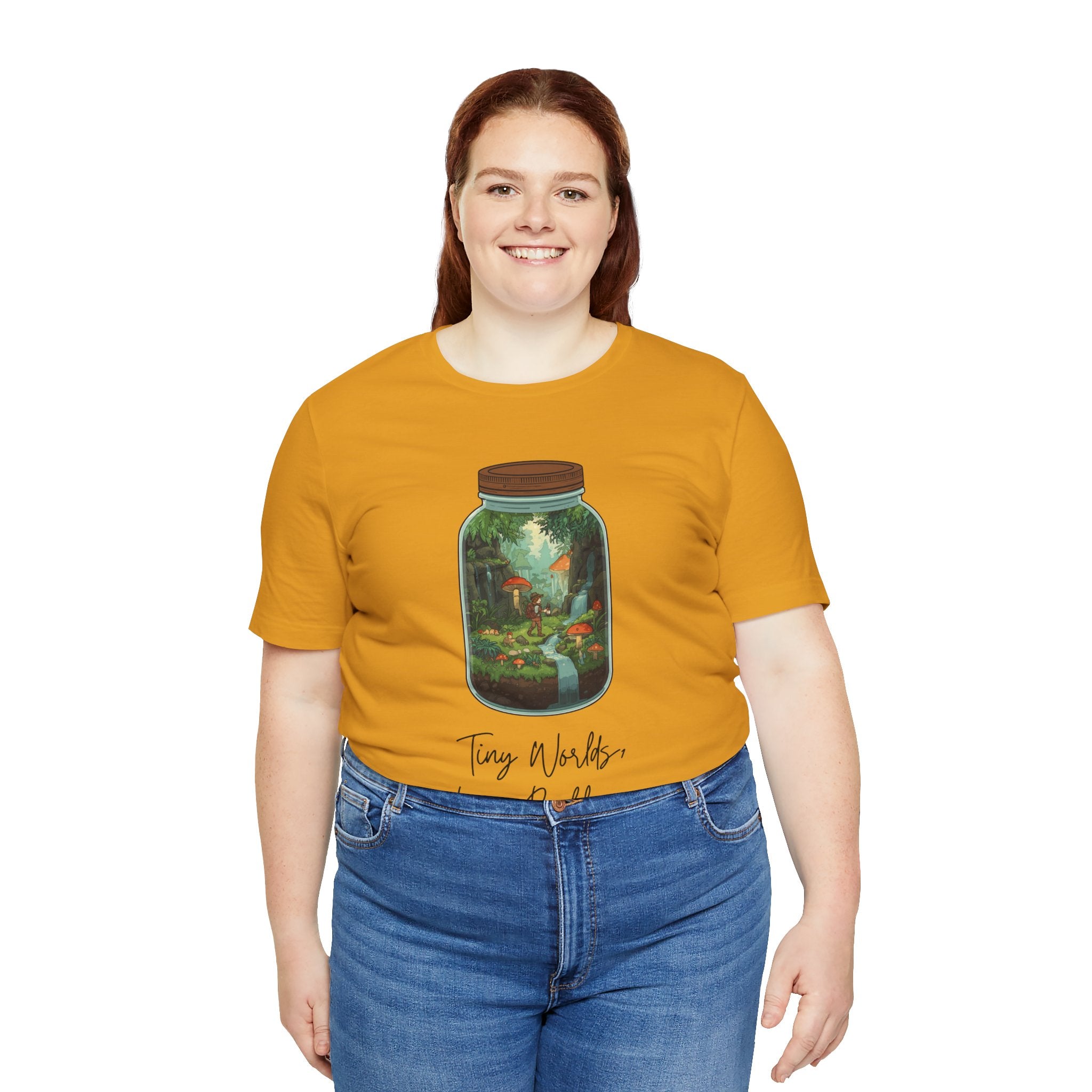 Tiny World Tee — Jar Terrarium Graphic T‑Shirt ("Tiny World, Big Problems")