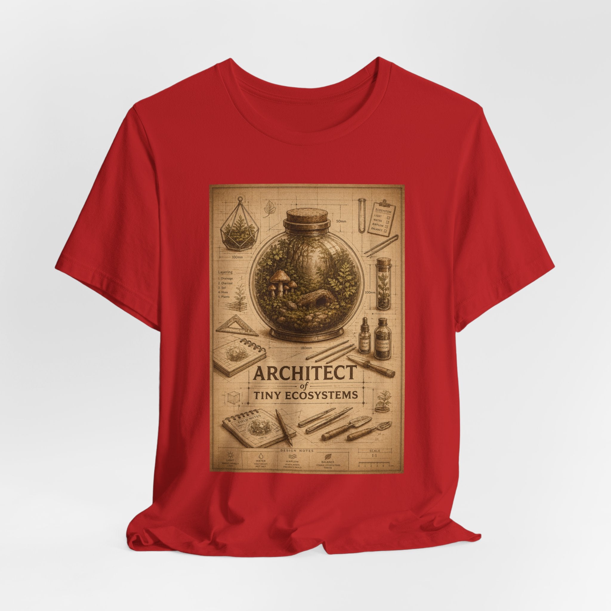 Architect of Tiny Ecosystems T-Shirt — Terrarium Builder Vintage Diagram Tee