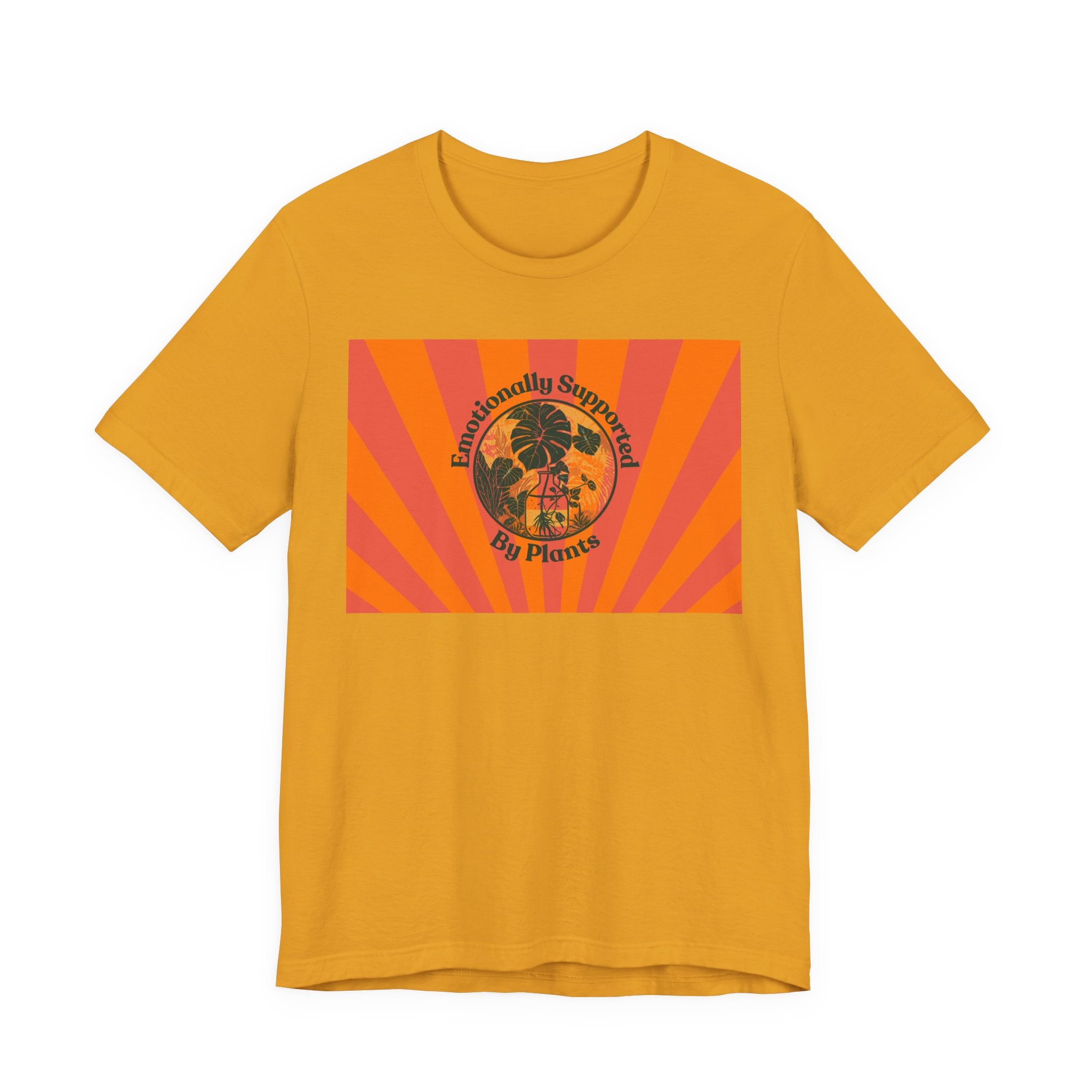 Retro Sunburst Plant Tee — “Emotionally Supported by Plants”