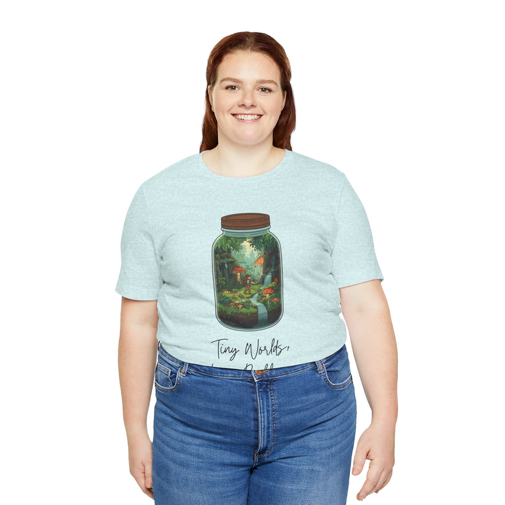 Tiny World Tee — Jar Terrarium Graphic T‑Shirt ("Tiny World, Big Problems")