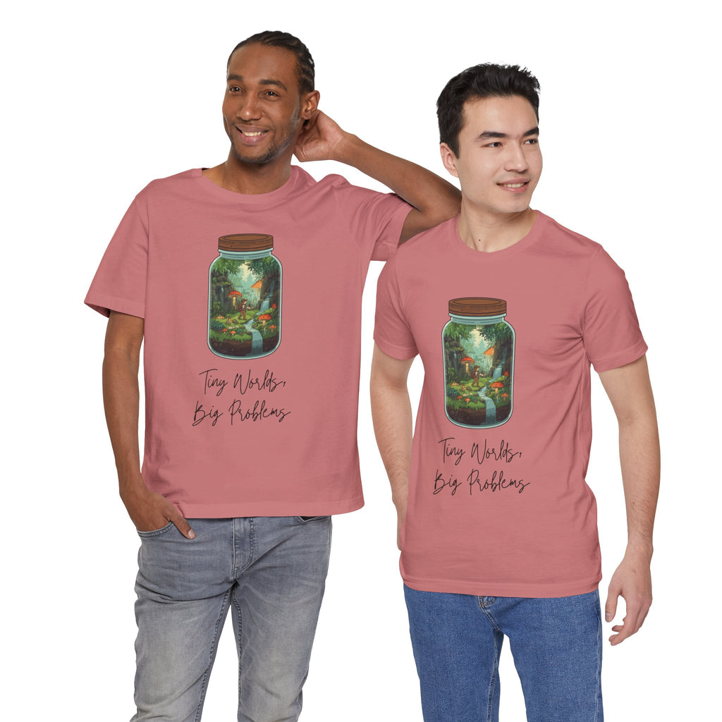 Tiny World Tee — Jar Terrarium Graphic T‑Shirt ("Tiny World, Big Problems")