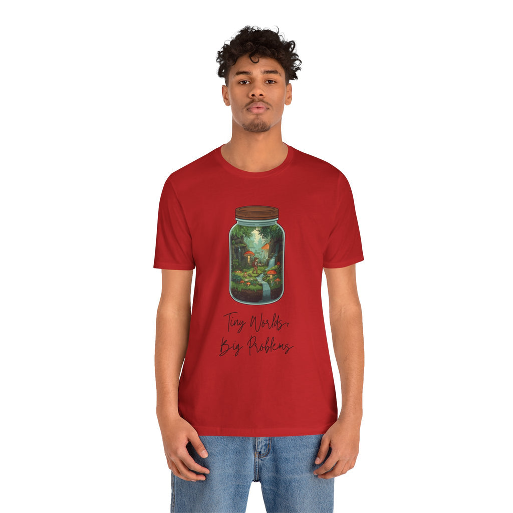 Tiny World Tee — Jar Terrarium Graphic T‑Shirt ("Tiny World, Big Problems")