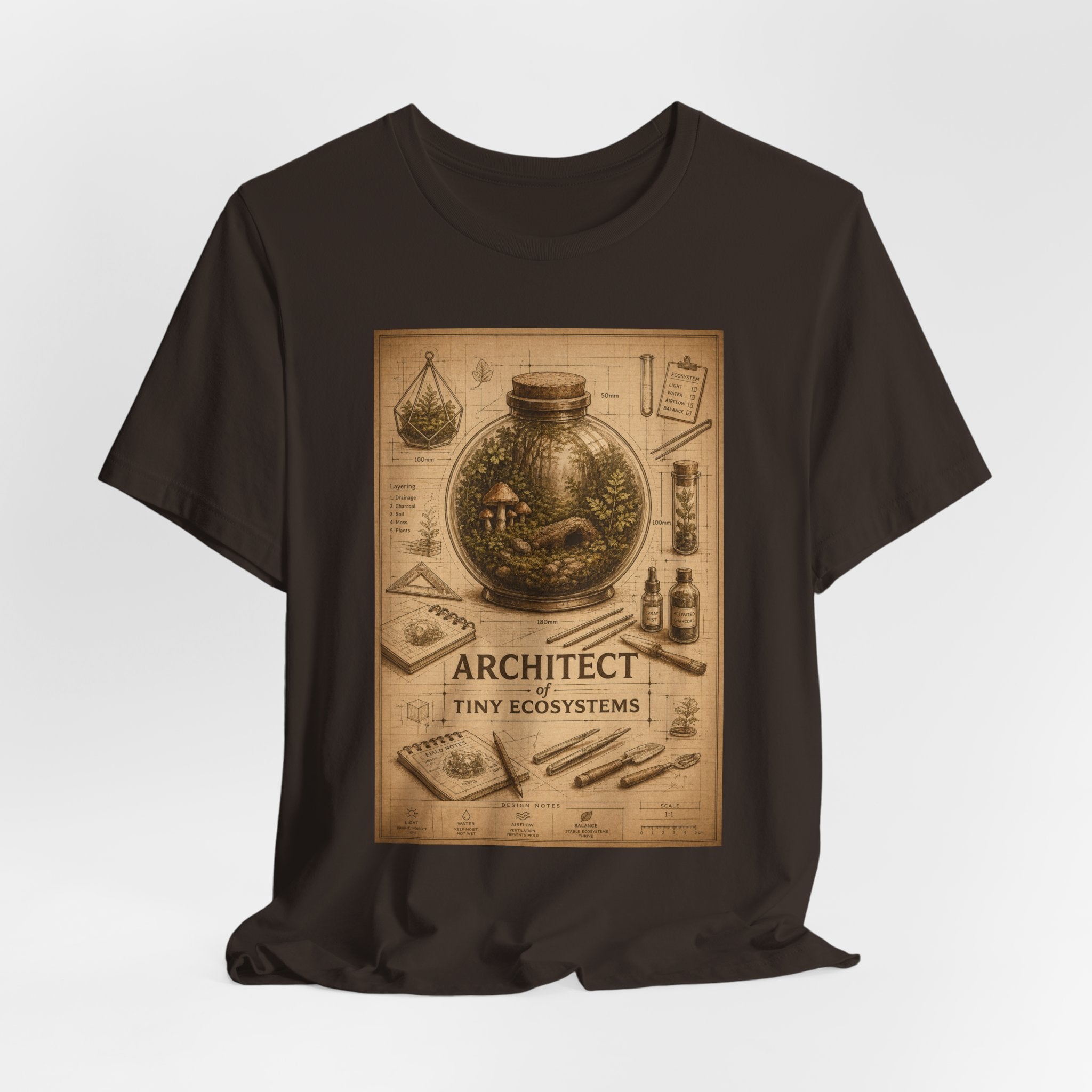 Architect of Tiny Ecosystems T-Shirt — Terrarium Builder Vintage Diagram Tee