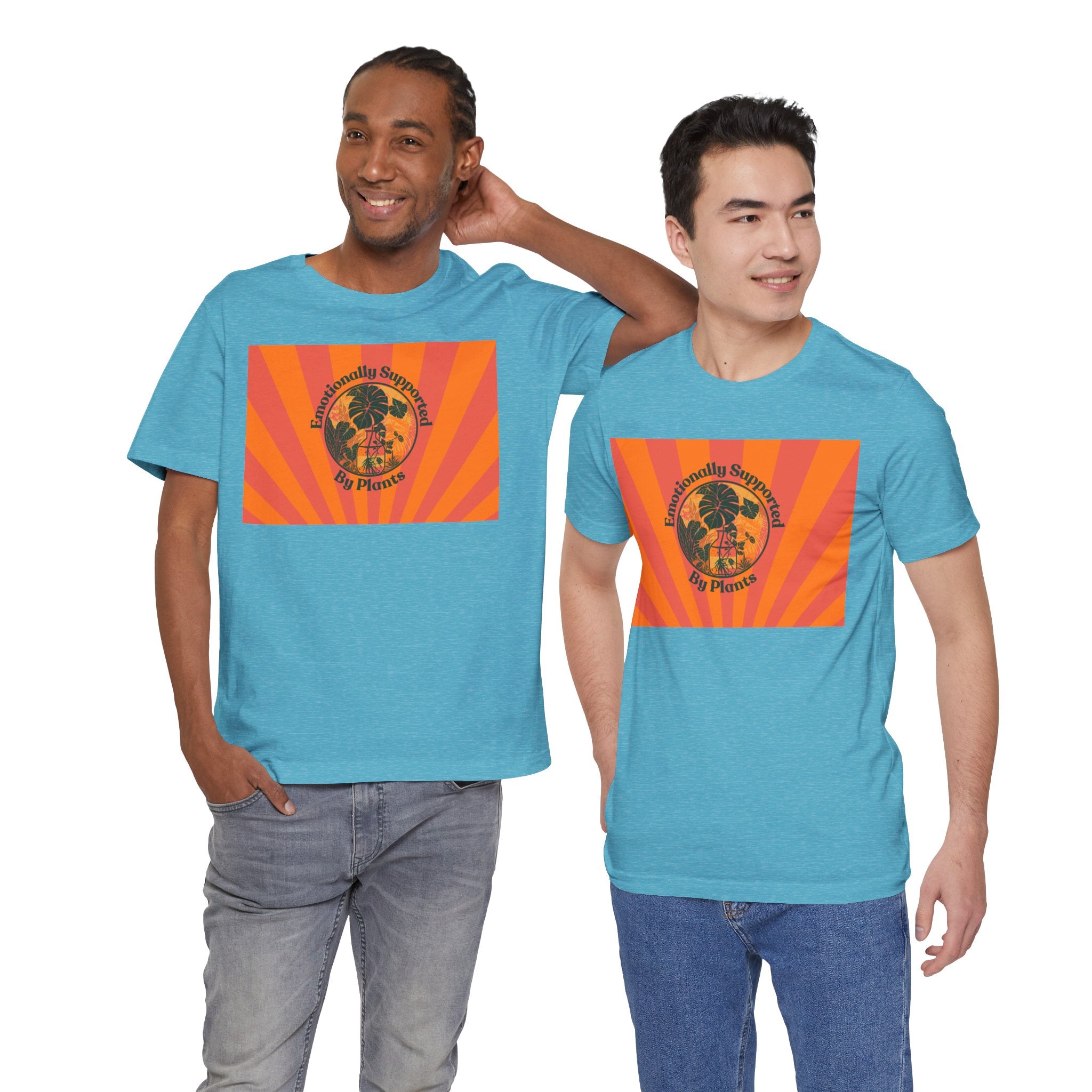 Retro Sunburst Plant Tee — “Emotionally Supported by Plants”