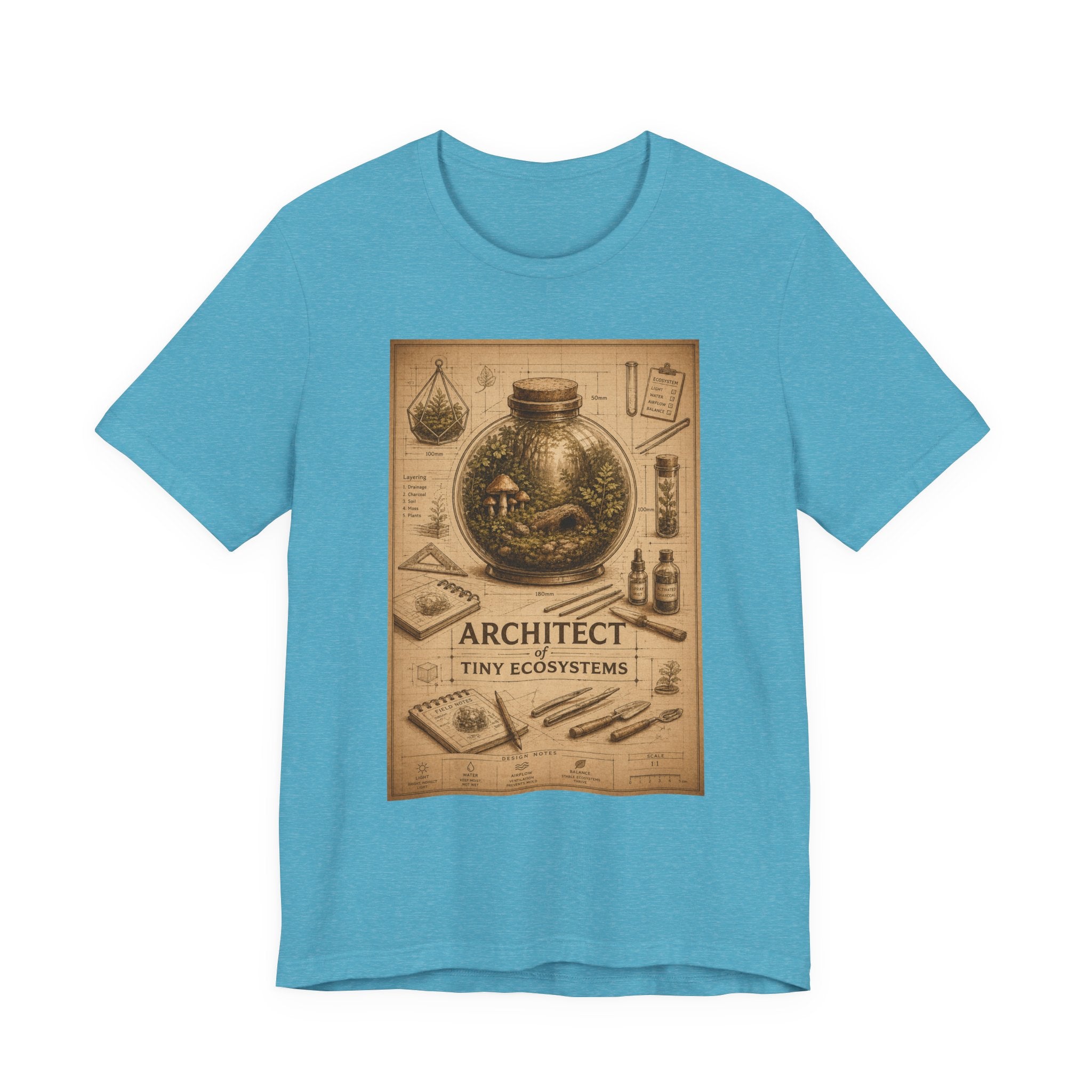 Architect of Tiny Ecosystems T-Shirt — Terrarium Builder Vintage Diagram Tee