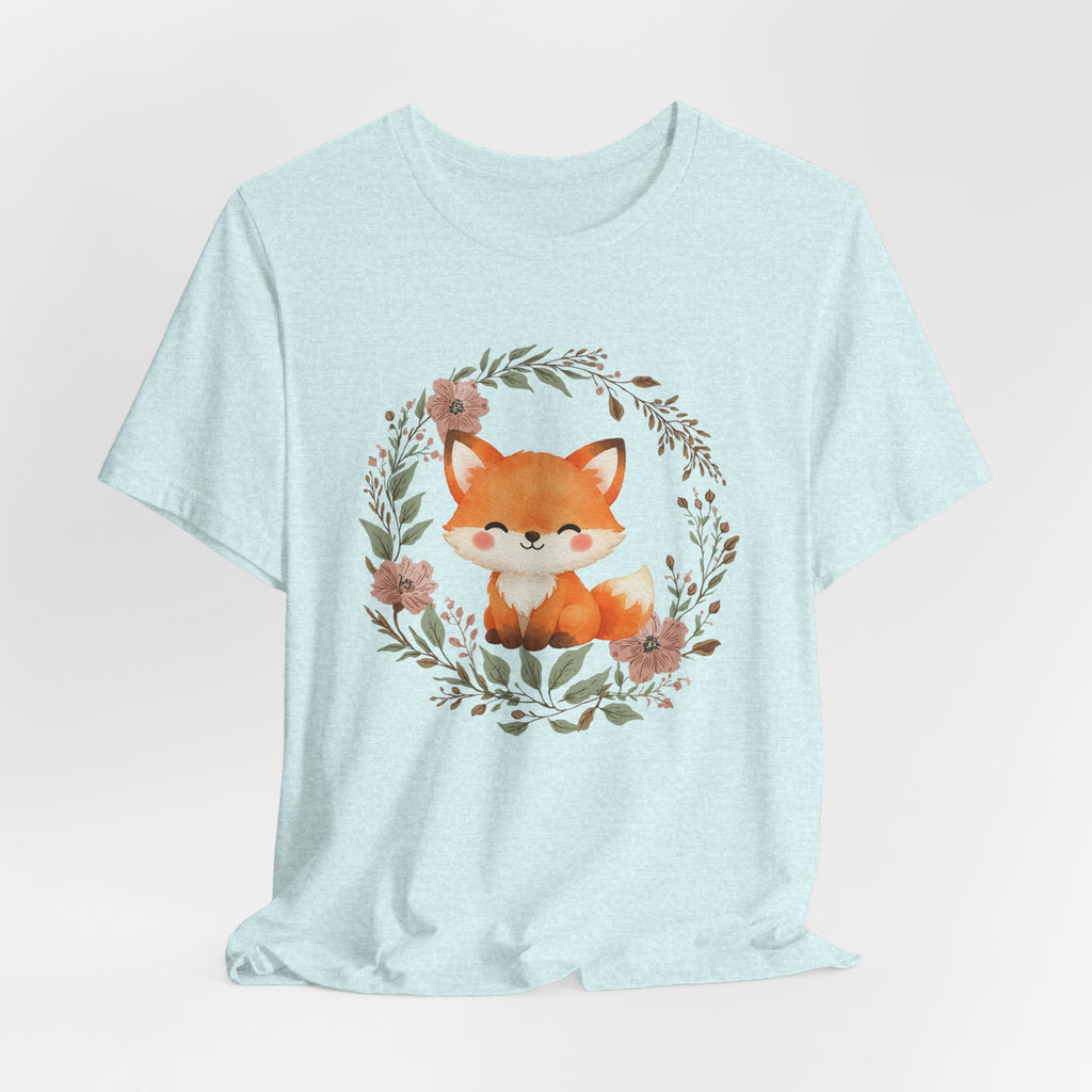 Cute Fox Wreath T-Shirt – Woodland Floral Baby Fox Tee