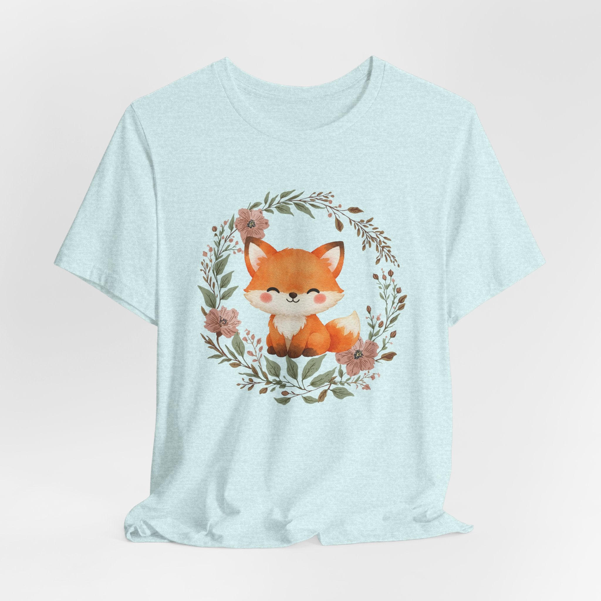 Cute Fox Wreath T-Shirt – Woodland Floral Baby Fox Tee