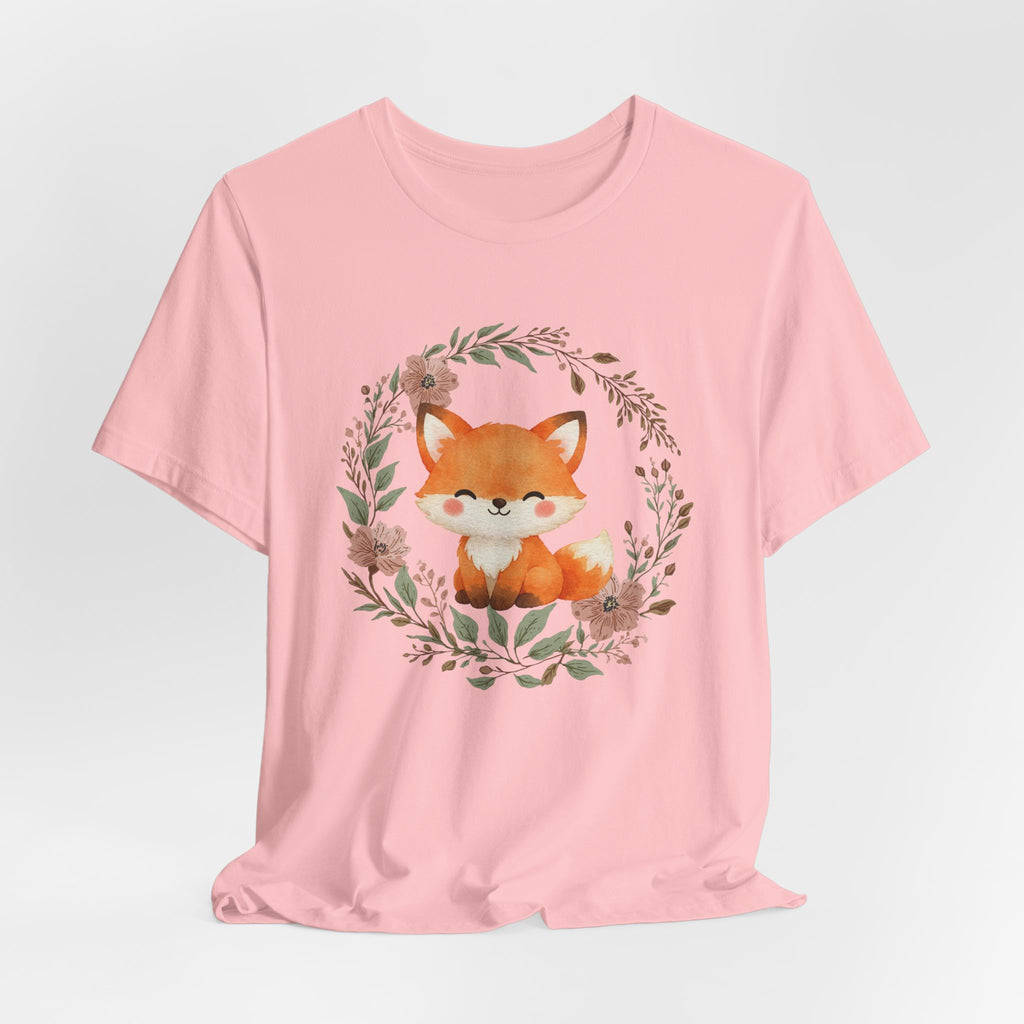 Cute Fox Wreath T-Shirt – Woodland Floral Baby Fox Tee