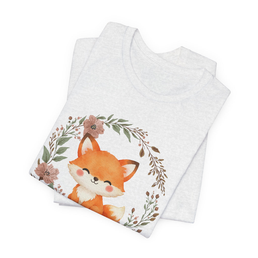 Cute Fox Wreath T-Shirt – Woodland Floral Baby Fox Tee