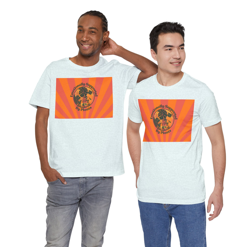 Retro Sunburst Plant Tee — “Emotionally Supported by Plants”