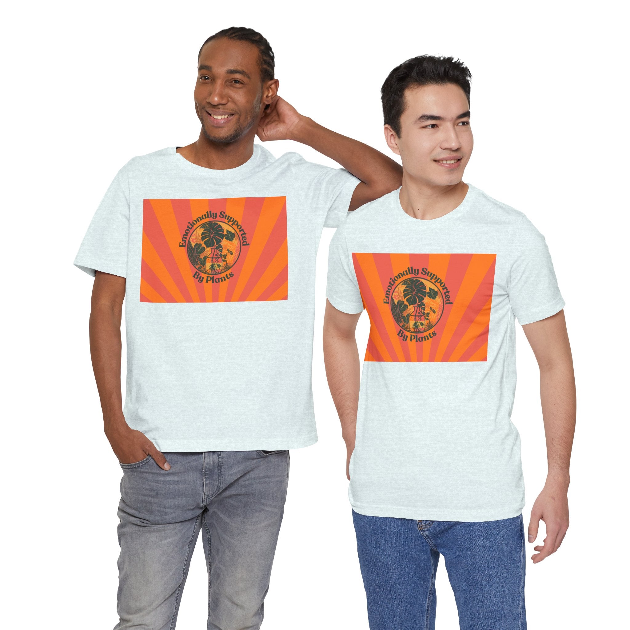 Retro Sunburst Plant Tee — “Emotionally Supported by Plants”