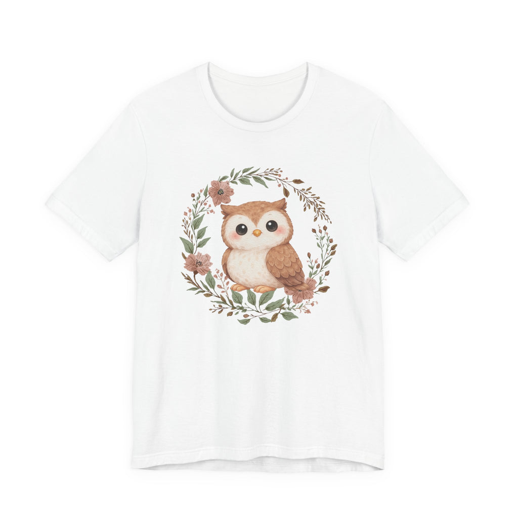 Cute Woodland Owl Tee – Floral Wreath Baby Owl T-Shirt
