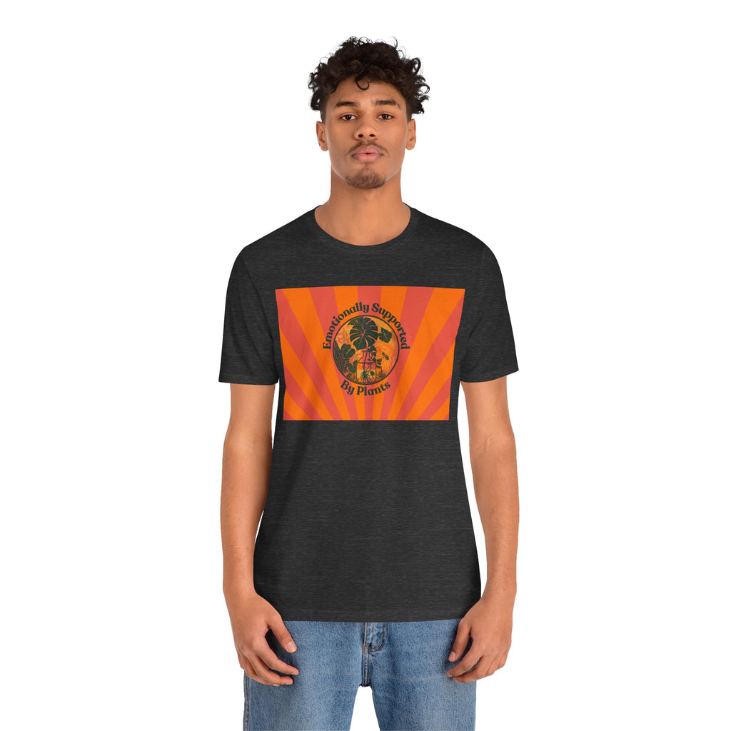 Retro Sunburst Plant Tee — “Emotionally Supported by Plants”