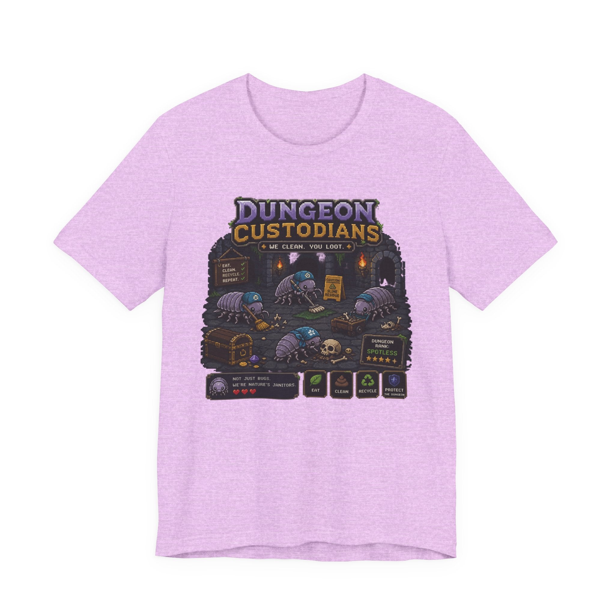Dungeon Custodians T‑Shirt — Retro Pixel RPG Monsters Gaming Tee