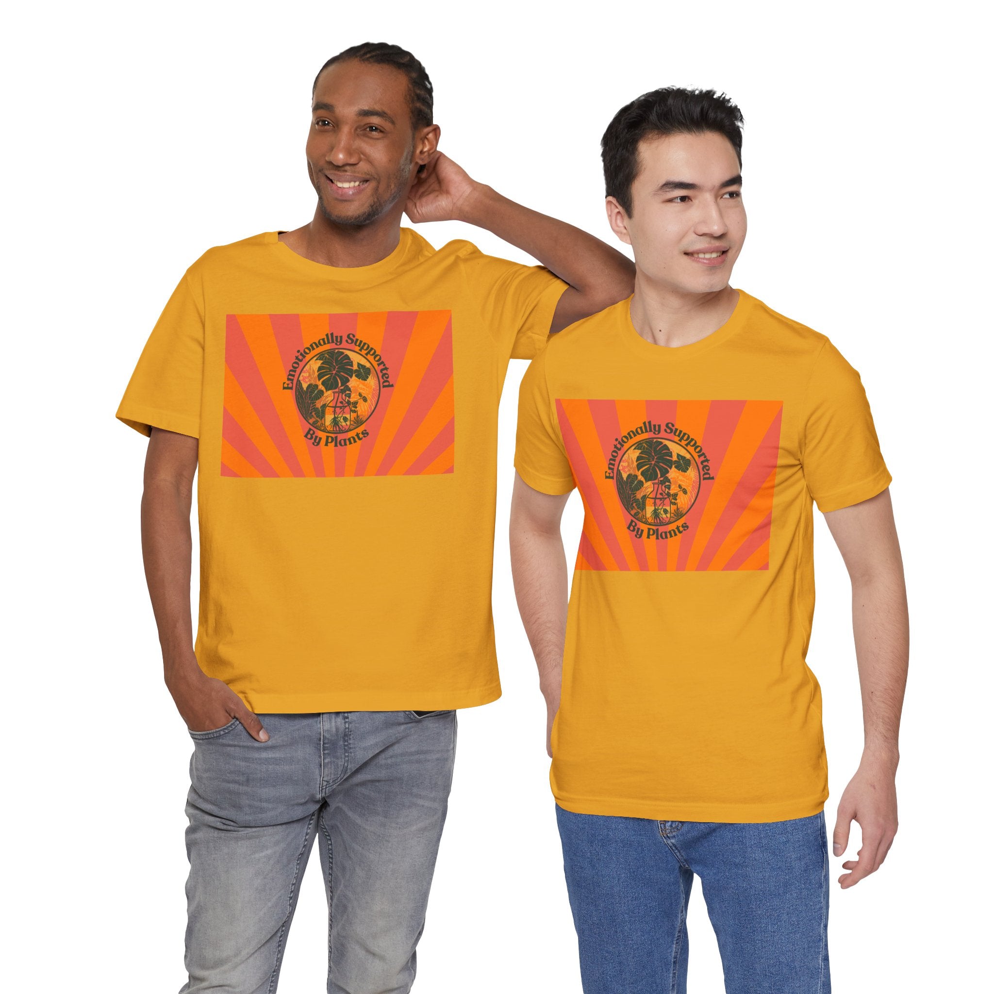 Retro Sunburst Plant Tee — “Emotionally Supported by Plants”