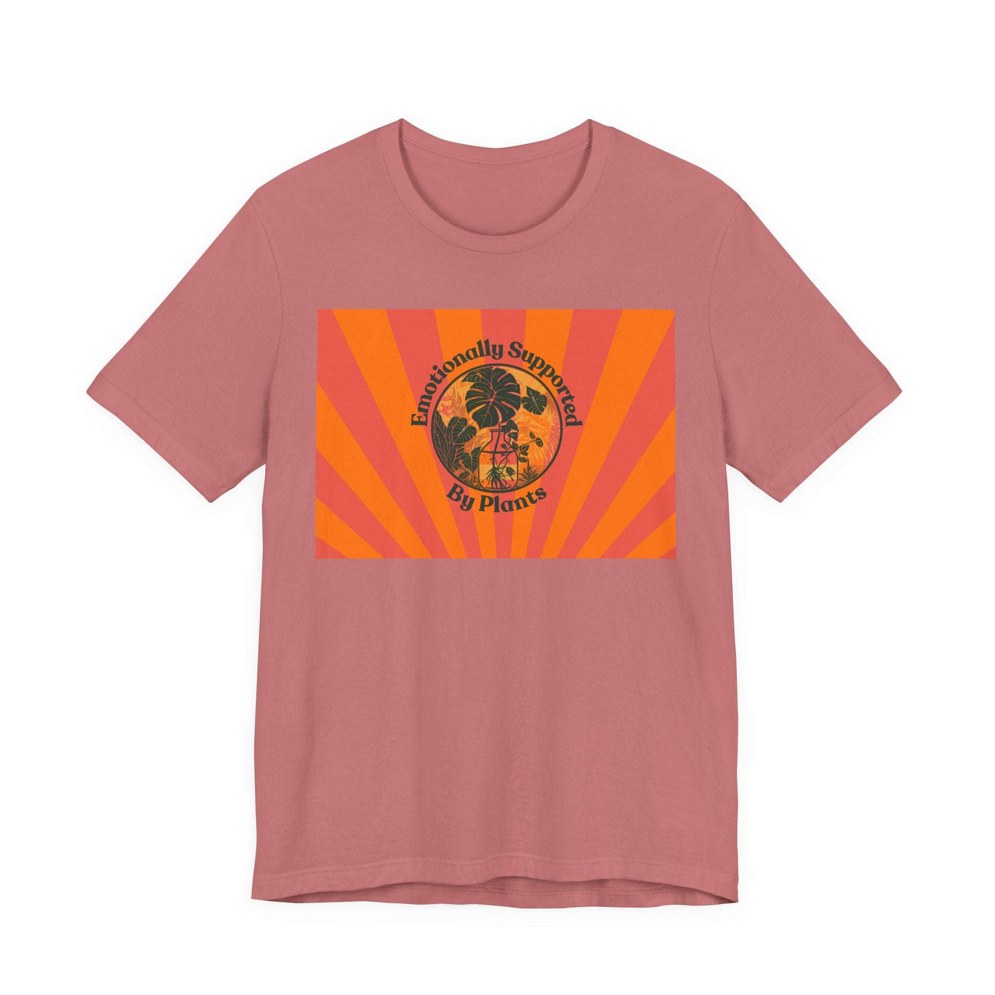 Retro Sunburst Plant Tee — “Emotionally Supported by Plants”