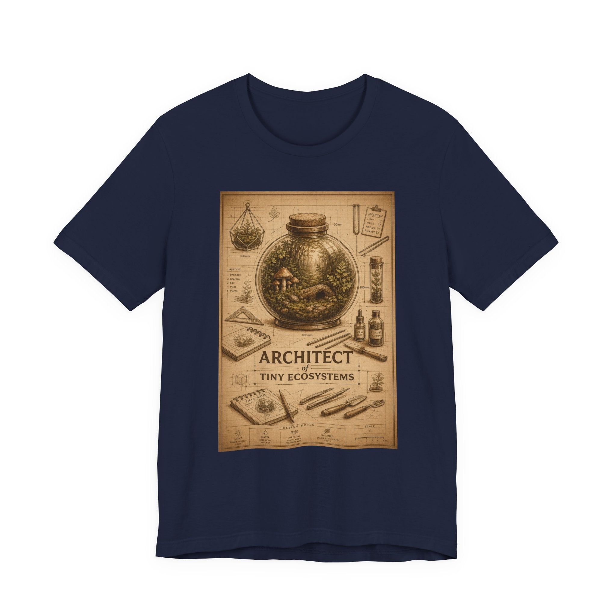 Architect of Tiny Ecosystems T-Shirt — Terrarium Builder Vintage Diagram Tee
