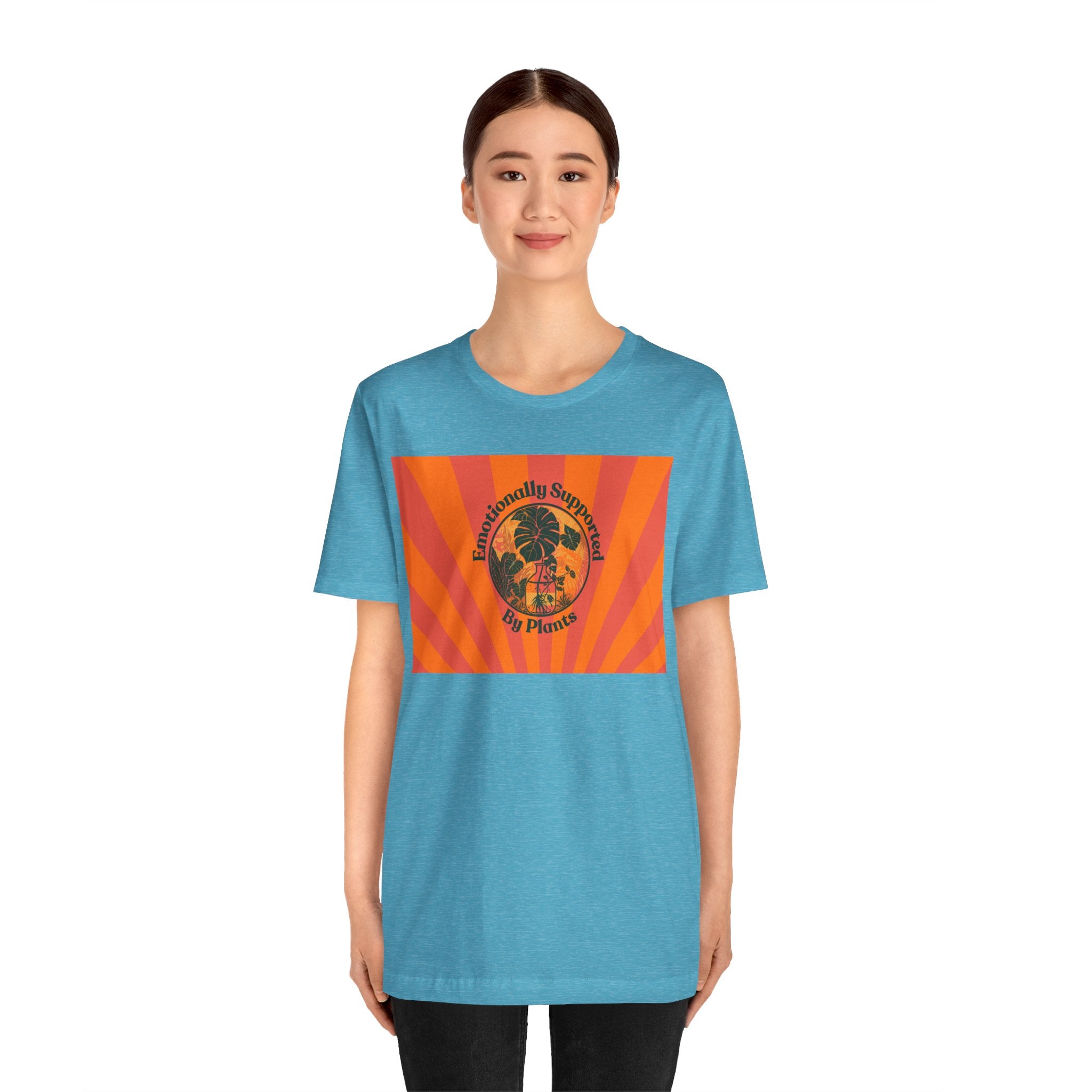 Retro Sunburst Plant Tee — “Emotionally Supported by Plants”
