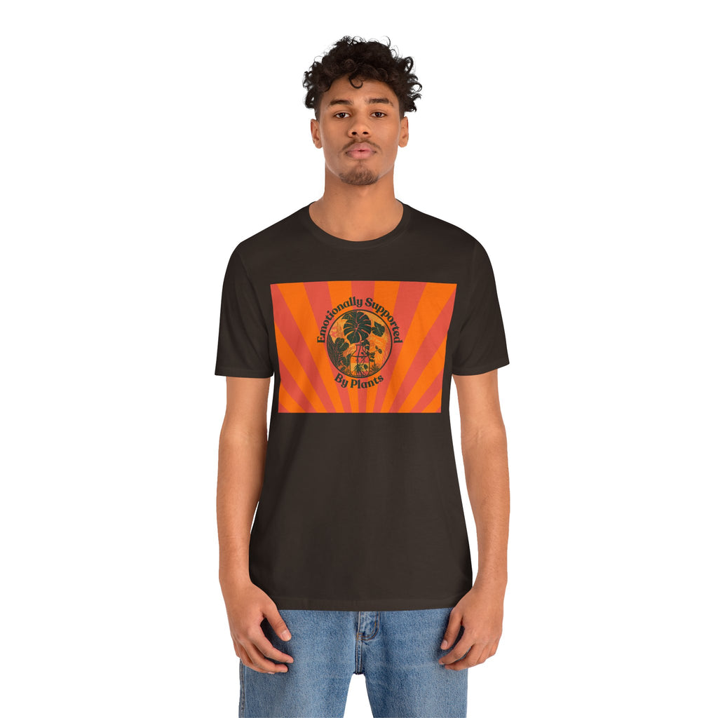 Retro Sunburst Plant Tee — “Emotionally Supported by Plants”