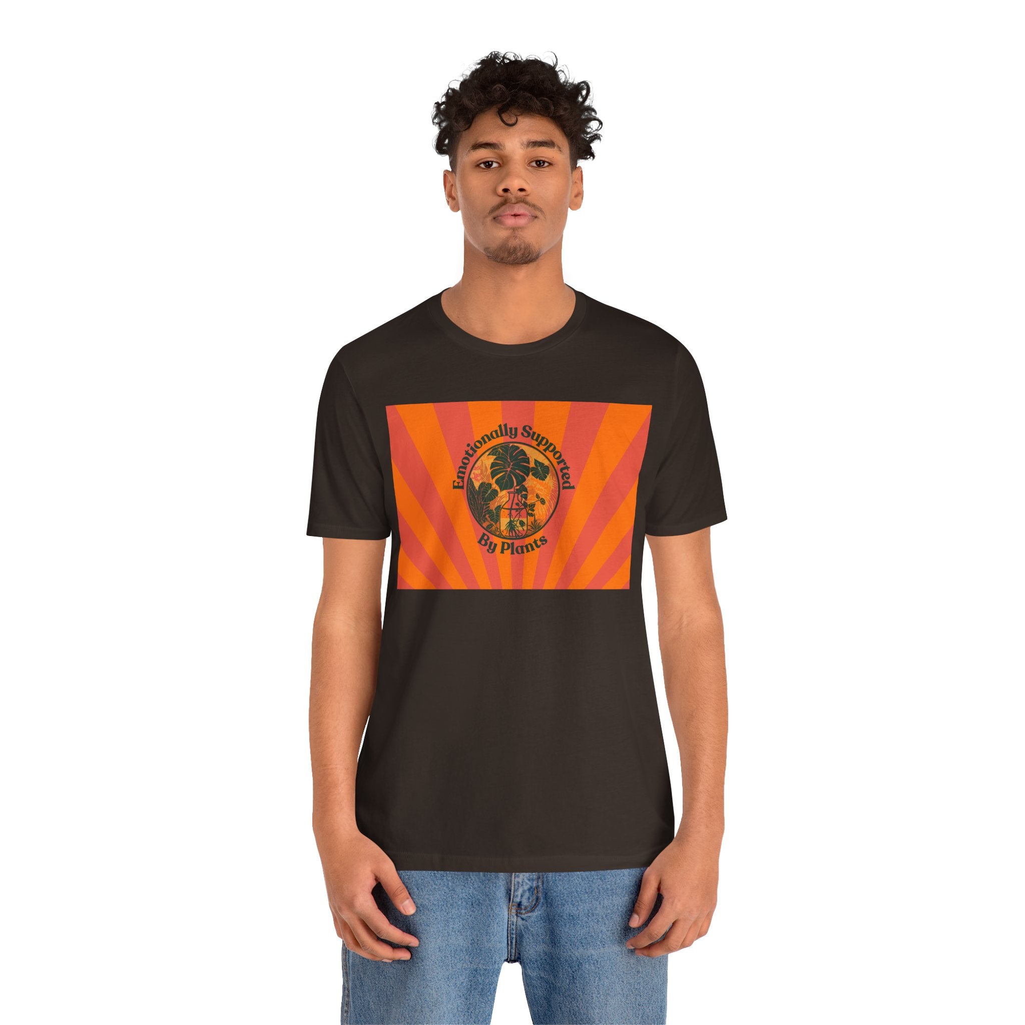 Retro Sunburst Plant Tee — “Emotionally Supported by Plants”