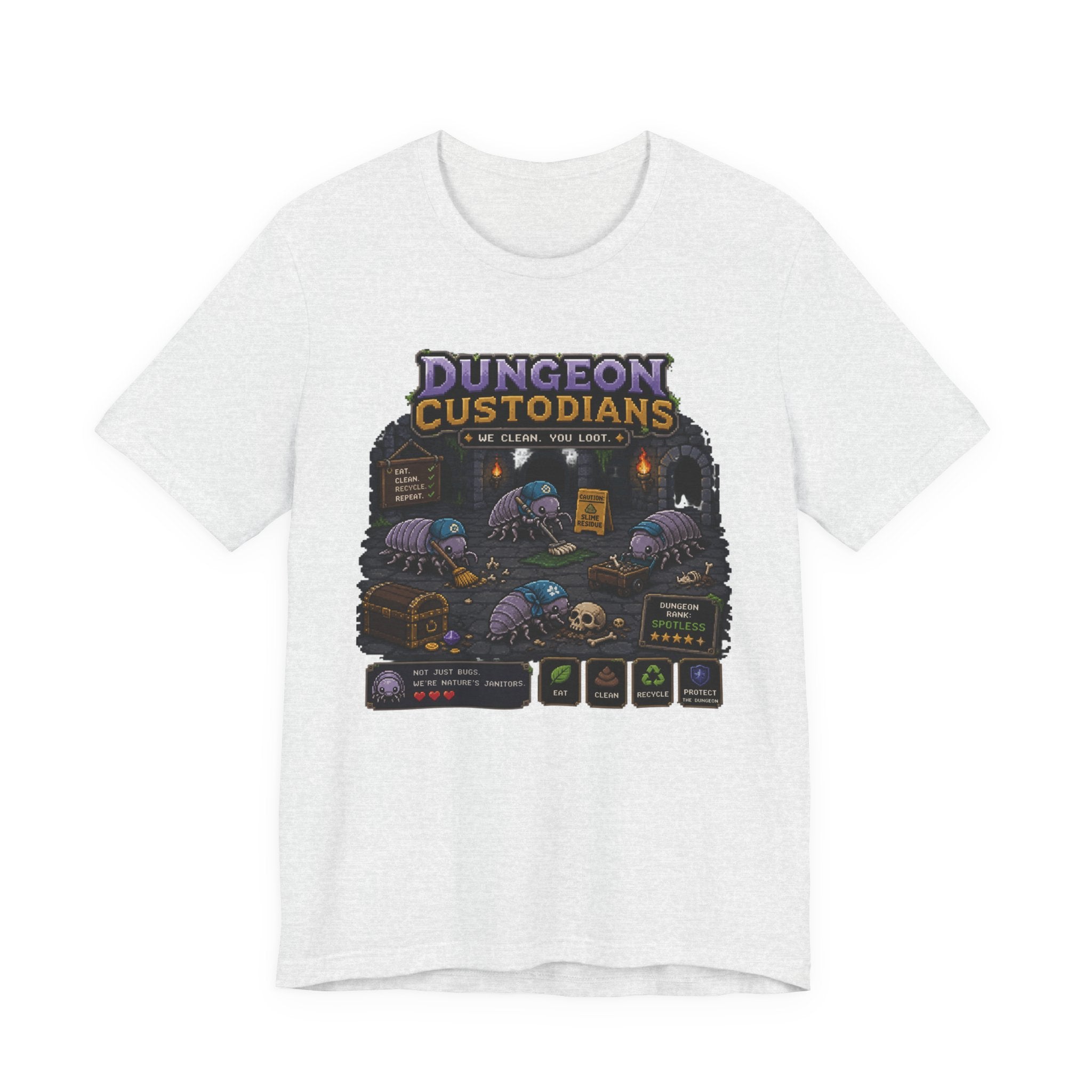 Dungeon Custodians T‑Shirt — Retro Pixel RPG Monsters Gaming Tee