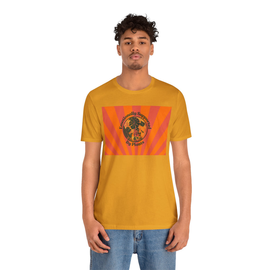 Retro Sunburst Plant Tee — “Emotionally Supported by Plants”