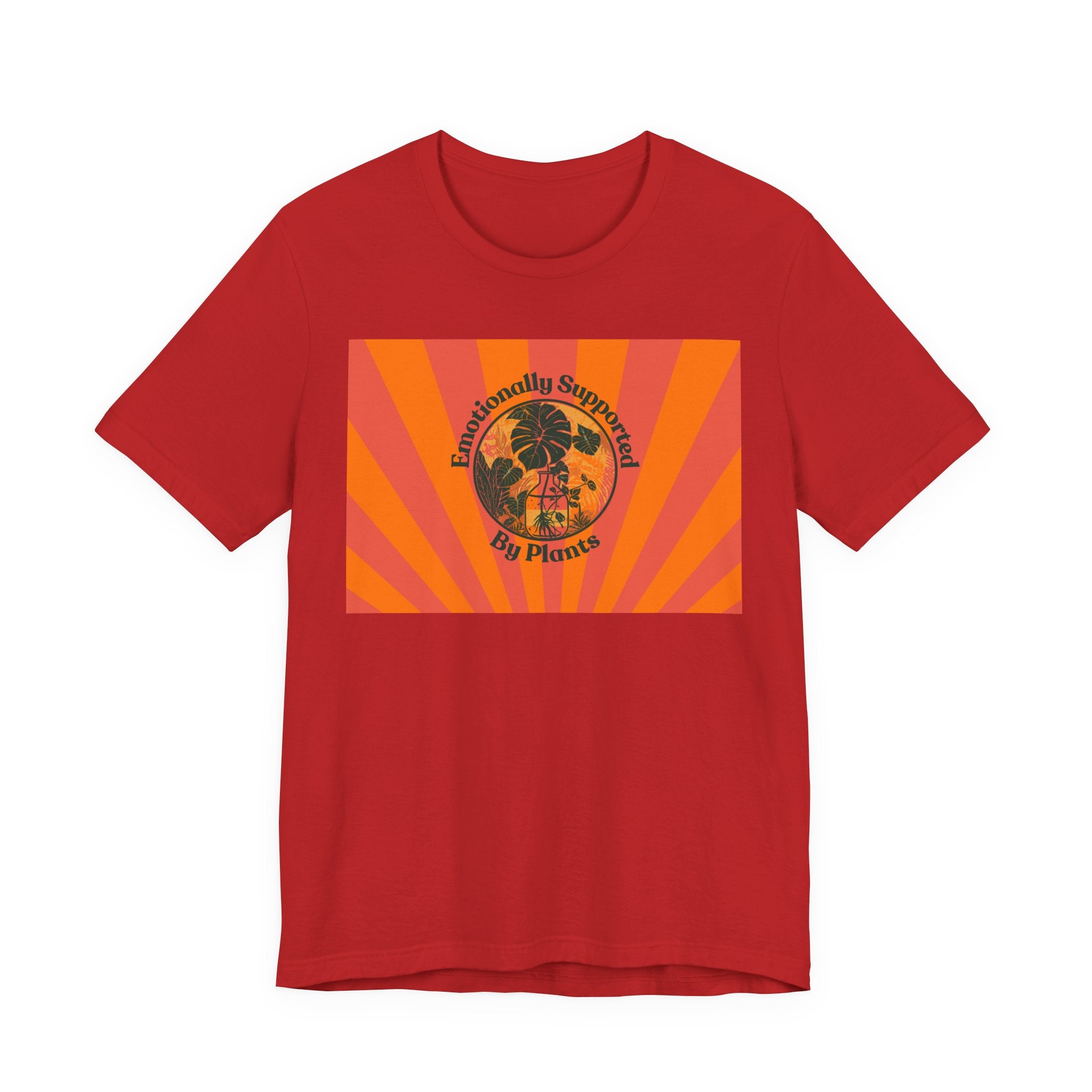Retro Sunburst Plant Tee — “Emotionally Supported by Plants”
