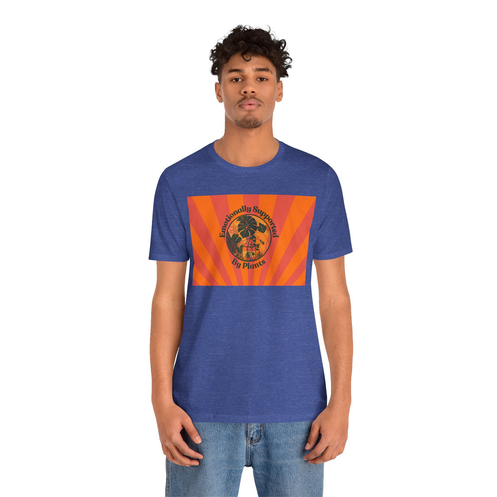 Retro Sunburst Plant Tee — “Emotionally Supported by Plants”