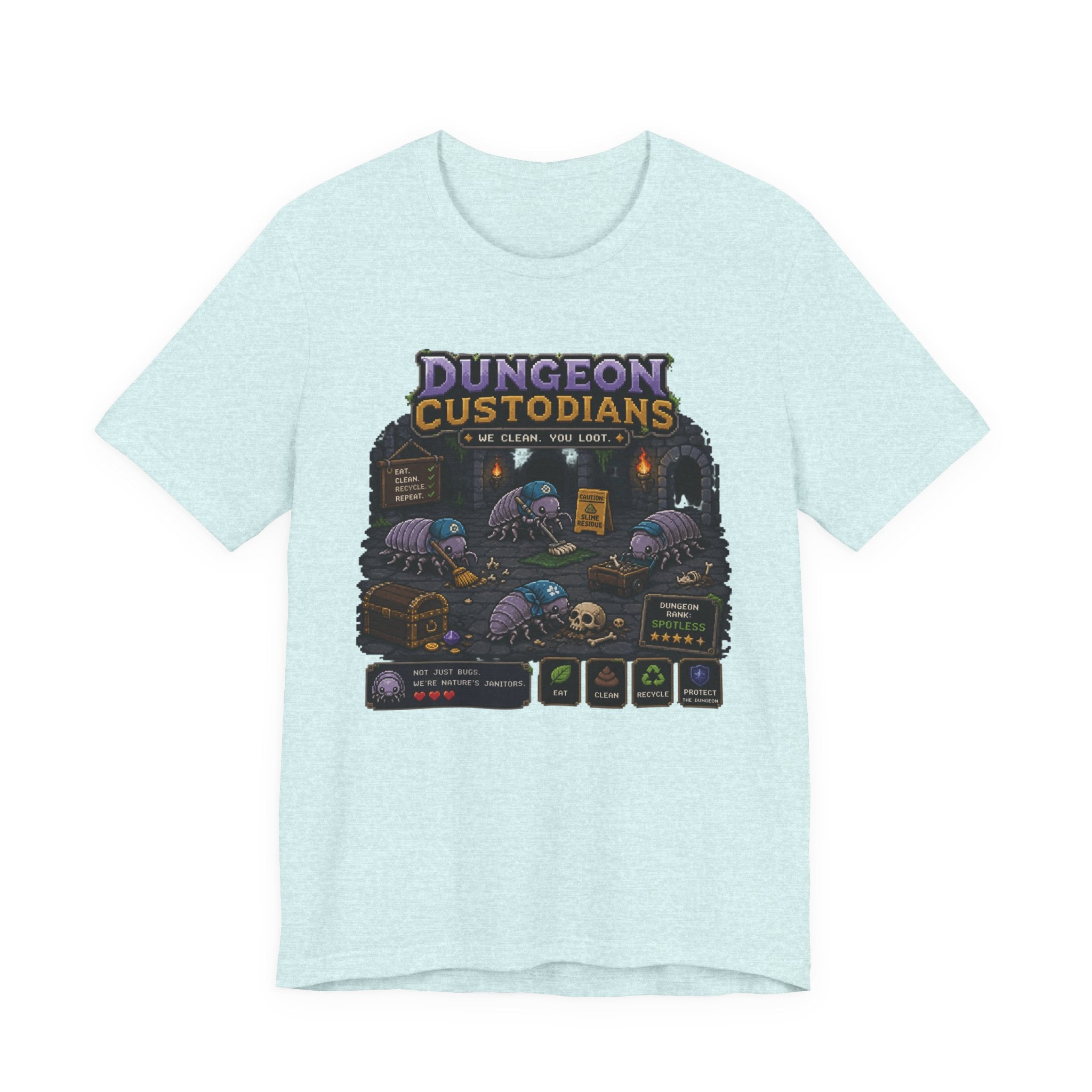 Dungeon Custodians T‑Shirt — Retro Pixel RPG Monsters Gaming Tee