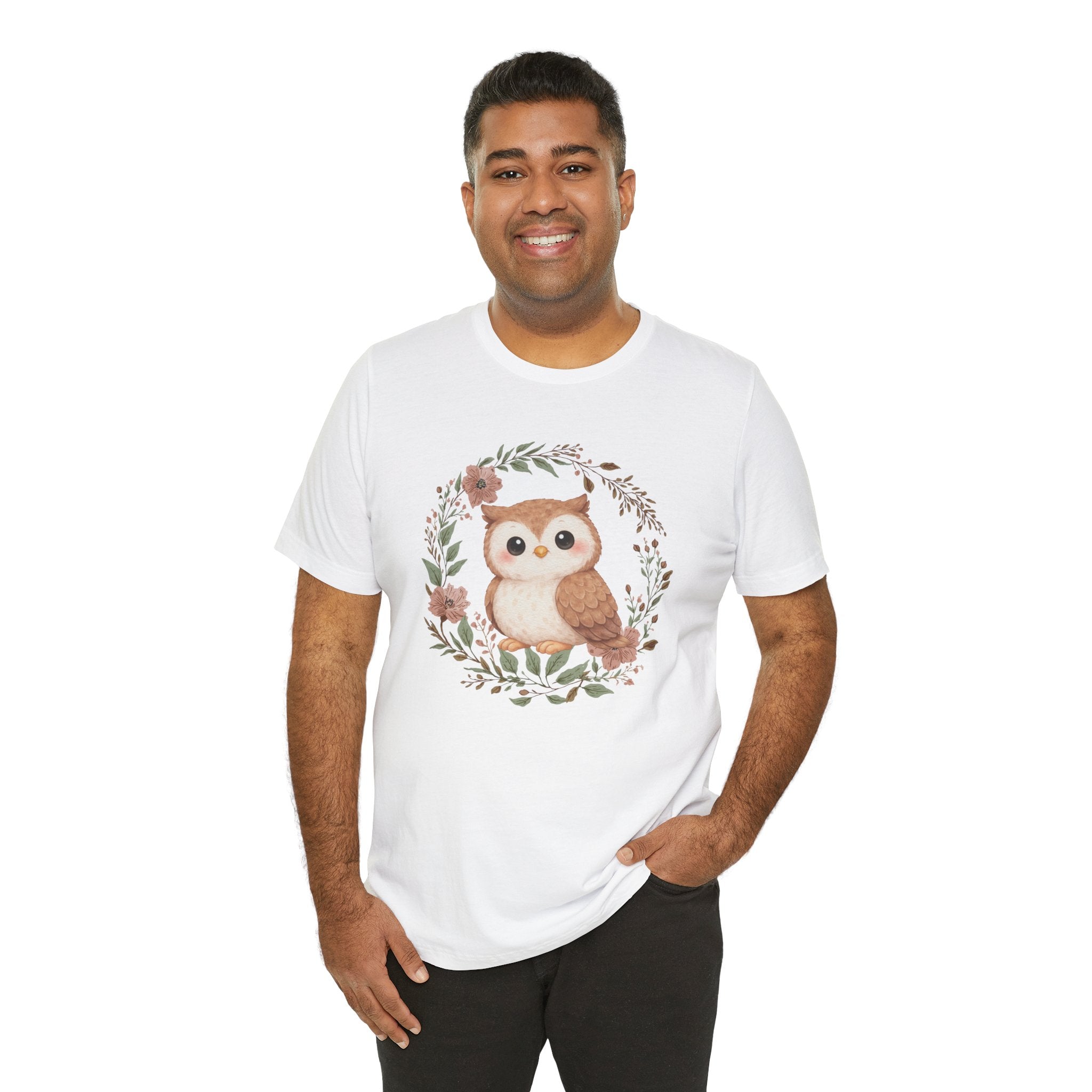 Cute Woodland Owl Tee – Floral Wreath Baby Owl T-Shirt