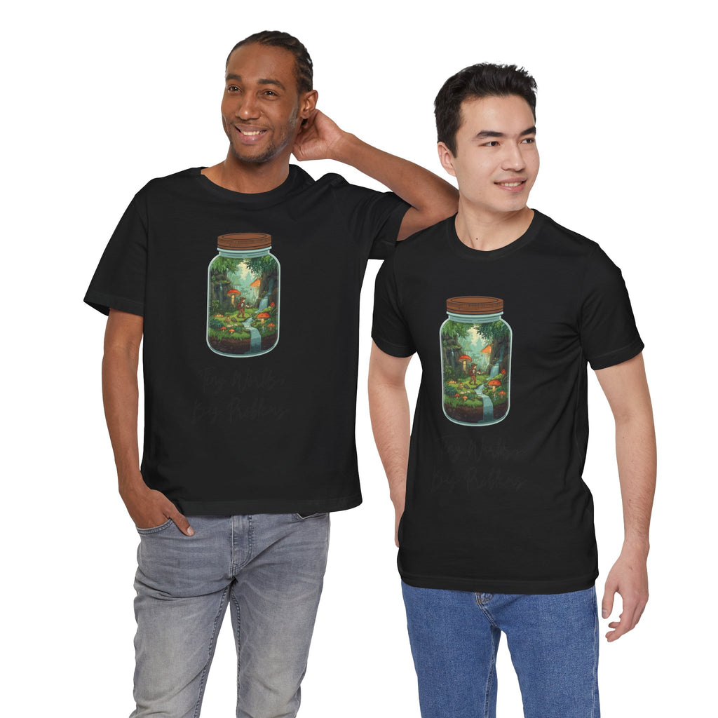 Tiny World Tee — Jar Terrarium Graphic T‑Shirt ("Tiny World, Big Problems")